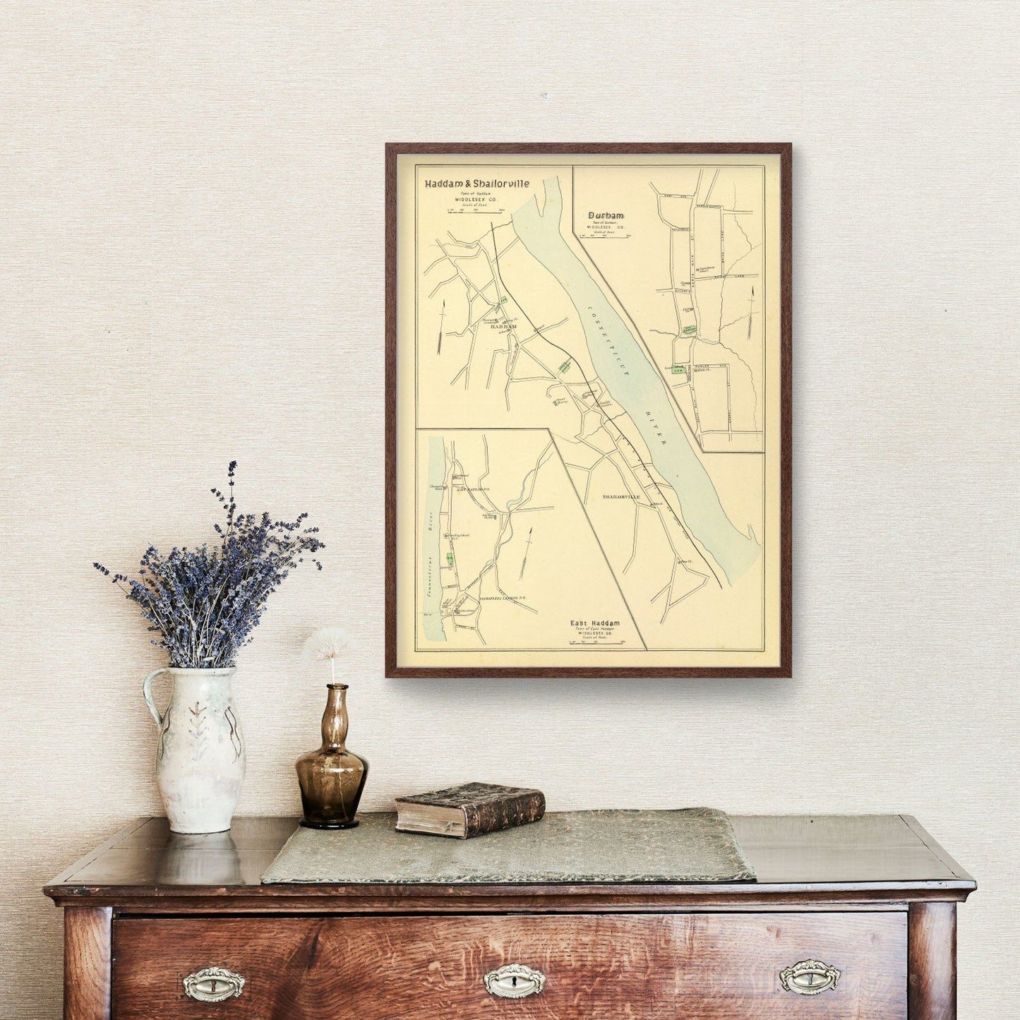 Vintage Map of Haddam, Connecticut, 1893