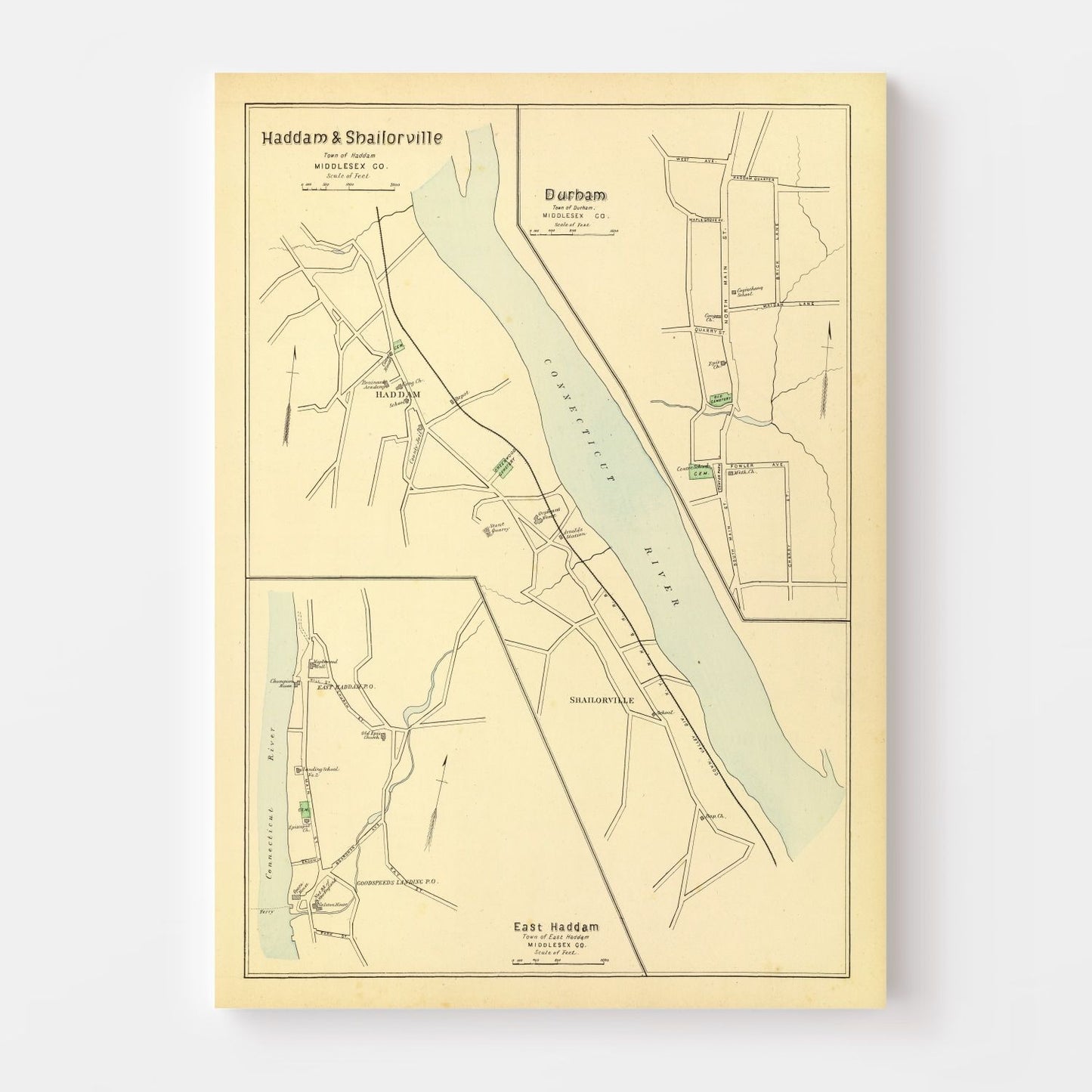 Vintage Map of Haddam, Connecticut, 1893
