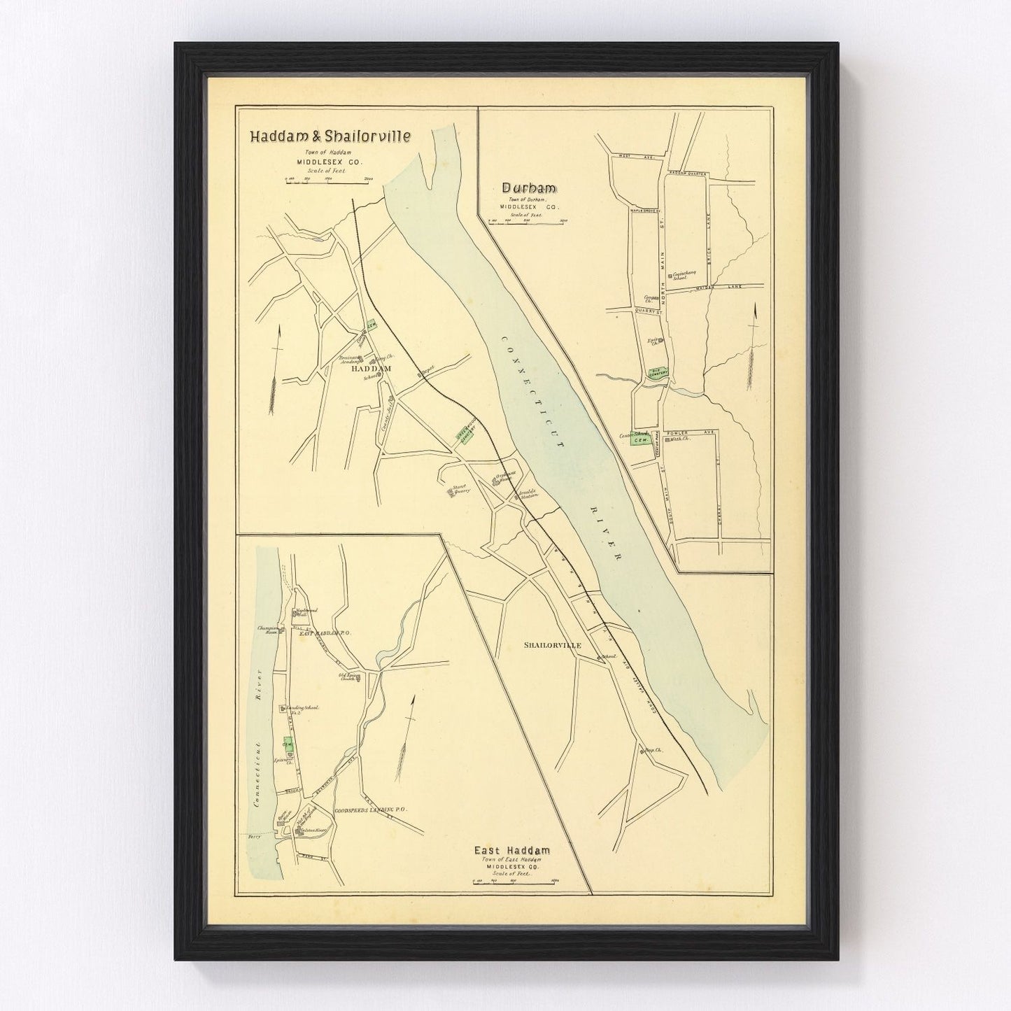 vintage map of Haddam, Connecticut, 1893