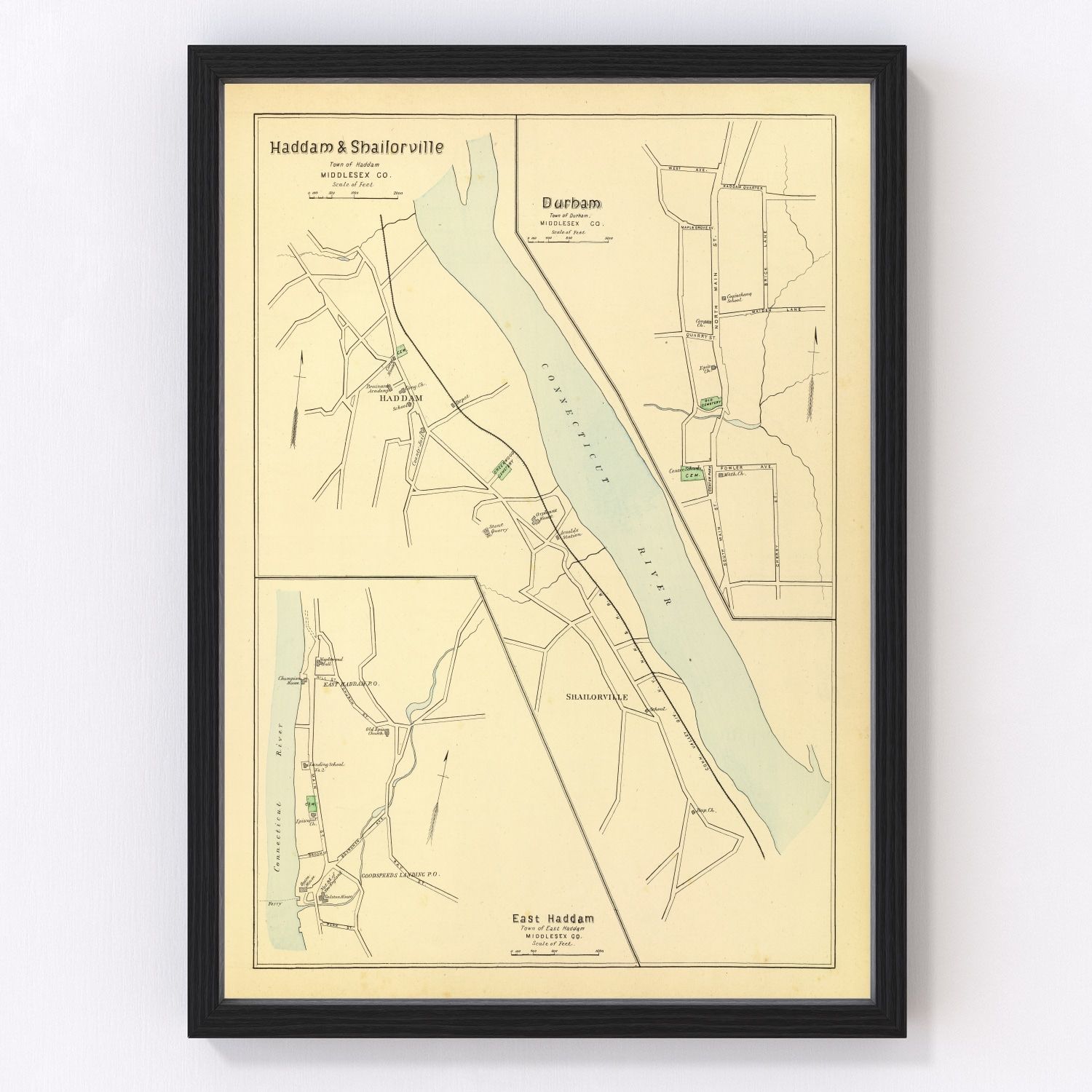 vintage map of Haddam, Connecticut, 1893