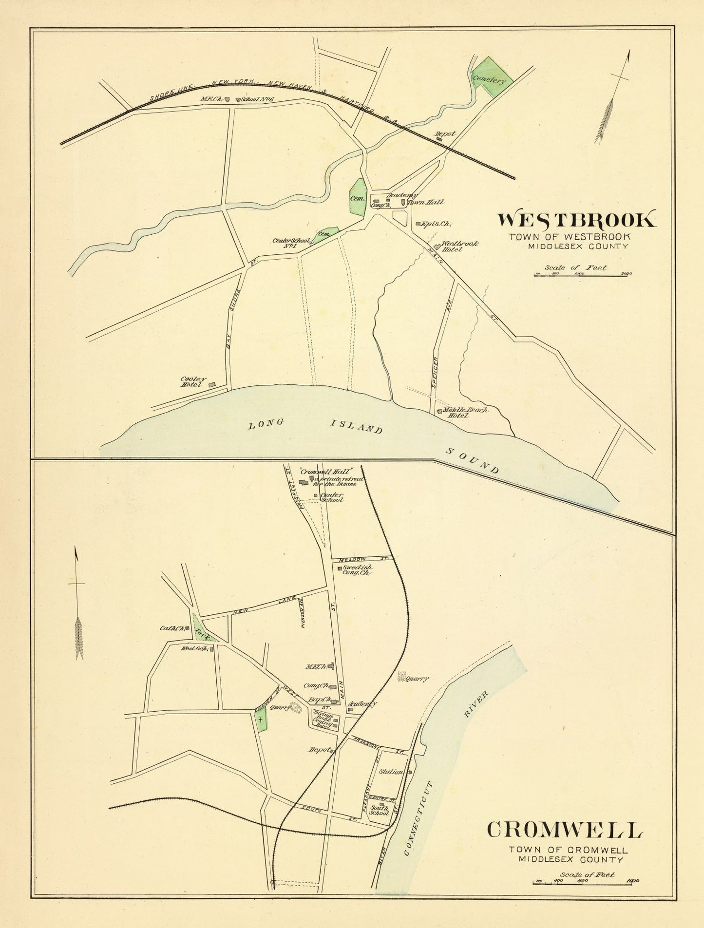 Vintage Map of Cromwell, Connecticut, 1893