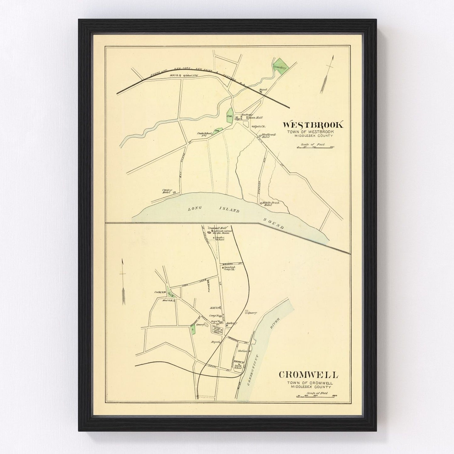 Vintage map of Cromwell, Connecticut, 1893