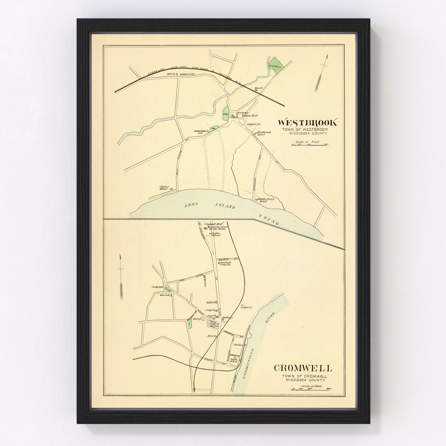 Vintage map of Cromwell, Connecticut, 1893