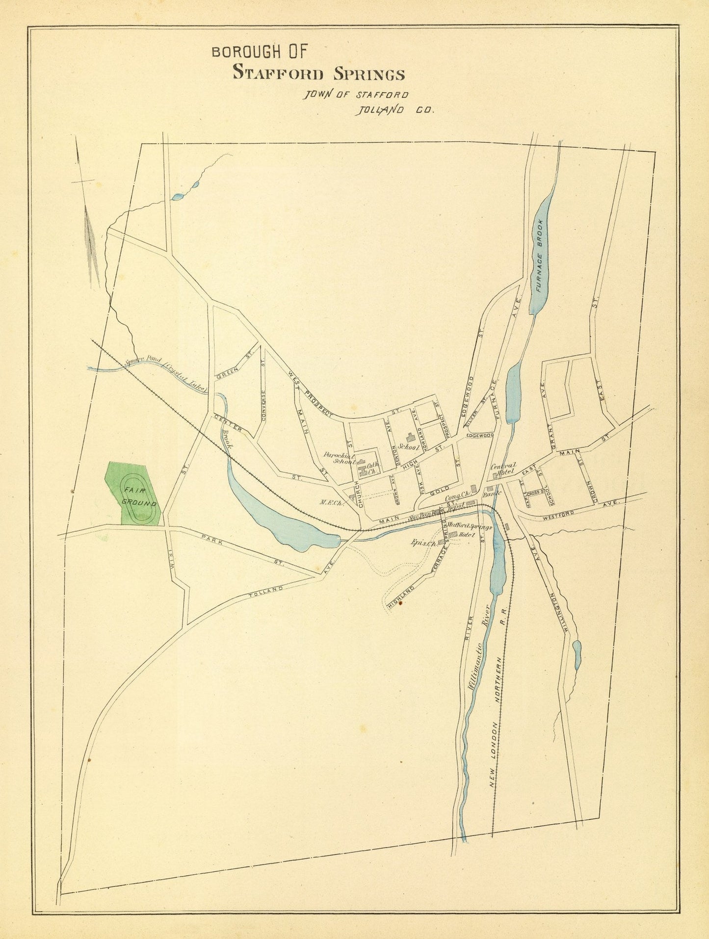 Vintage Map of Stafford Springs, Connecticut, 1893