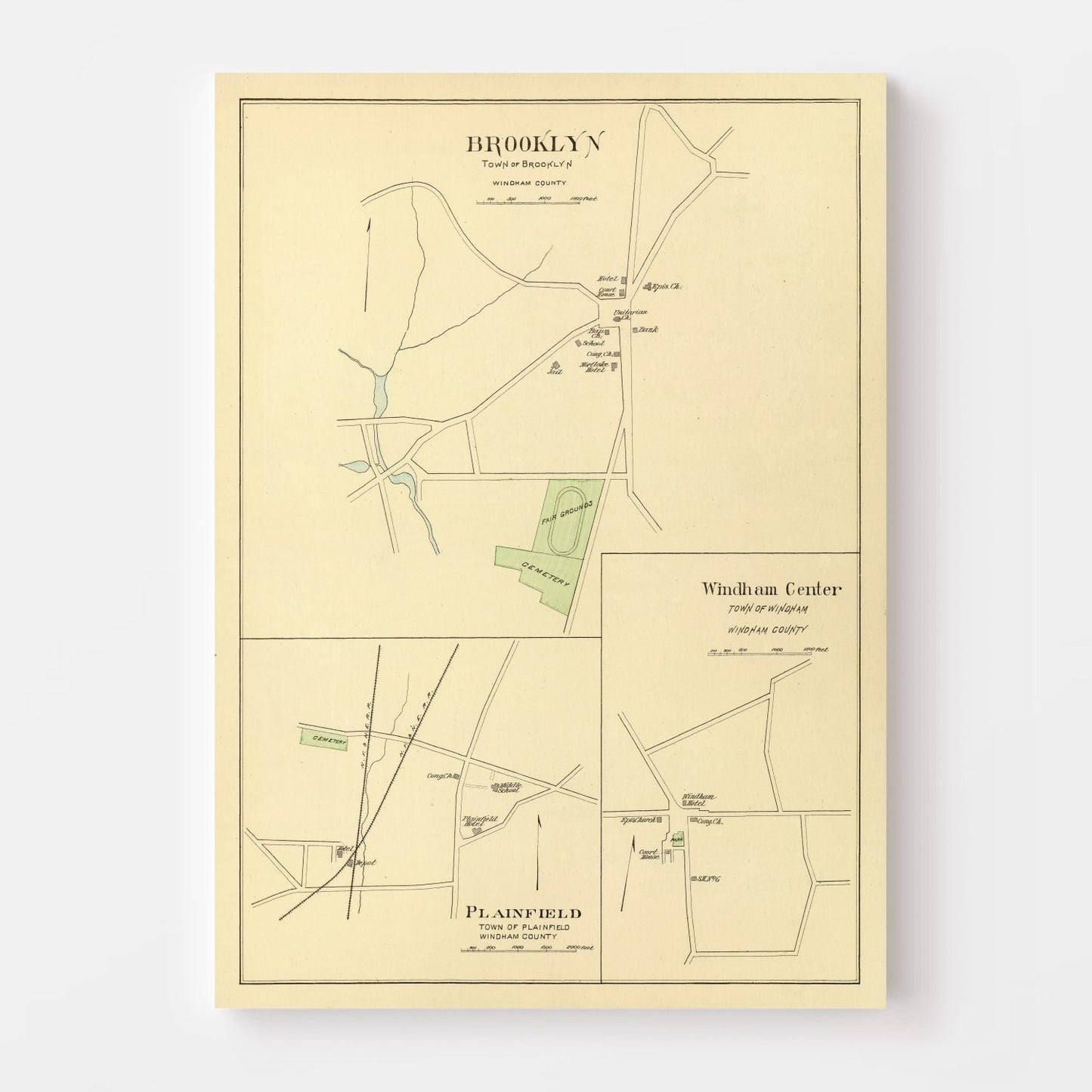 Vintage Map of Brooklyn, Connecticut 1893