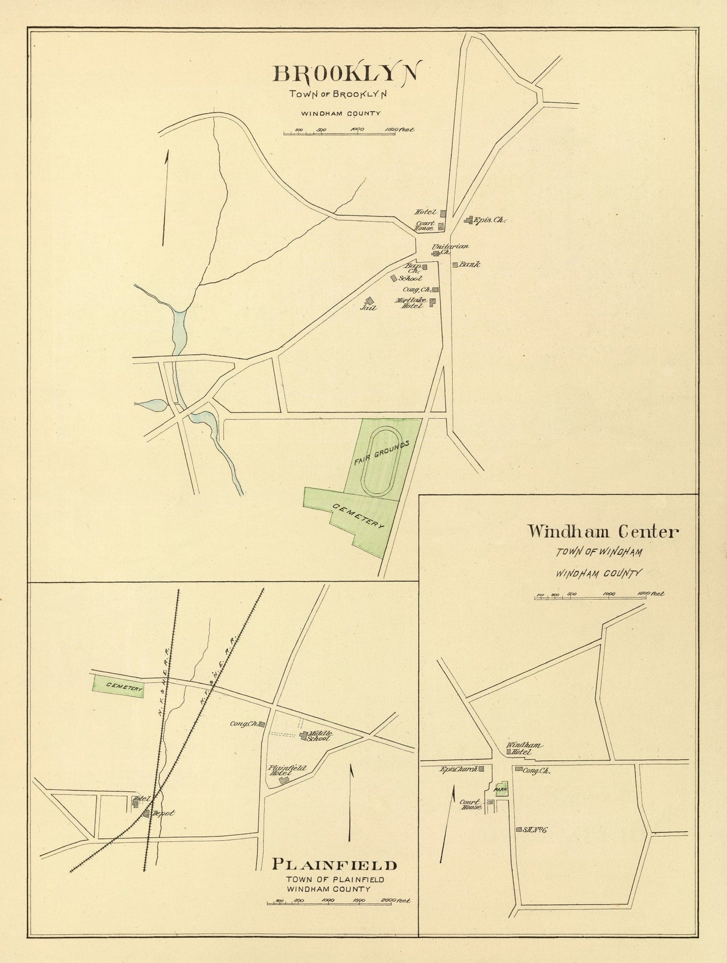 Vintage Map of Brooklyn, Connecticut 1893