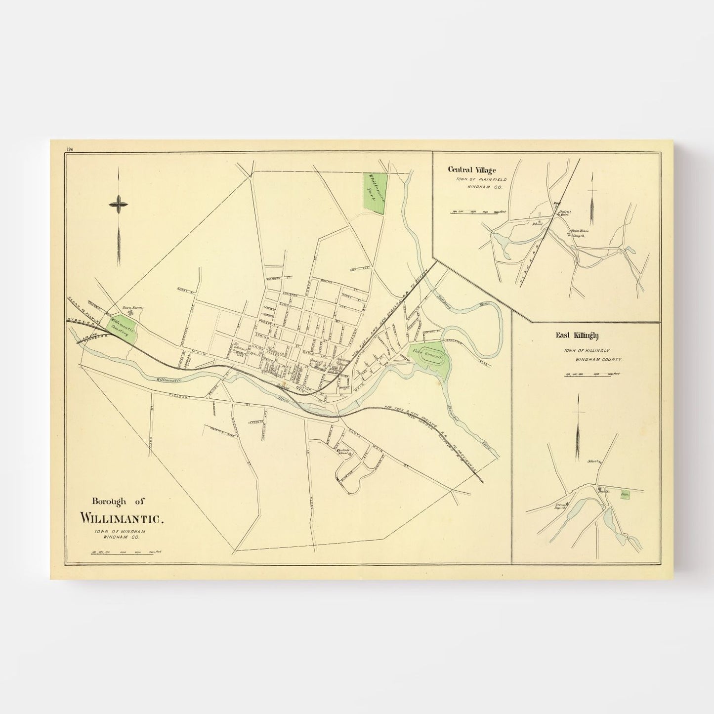 Vintage Map of Central Village, Connecticut, 1893