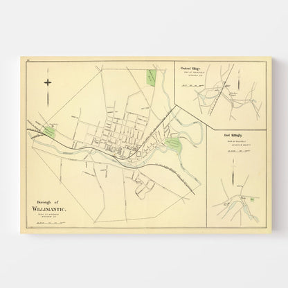 Vintage Map of Central Village, Connecticut, 1893