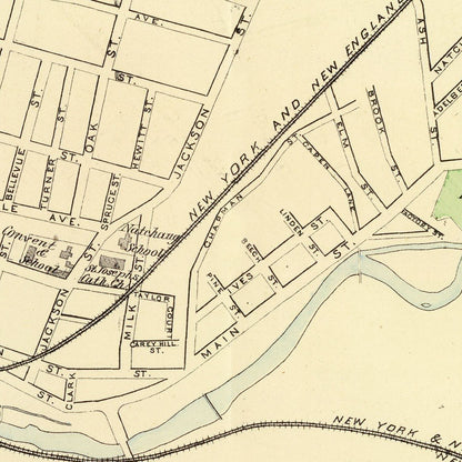Vintage Map of Central Village, Connecticut, 1893