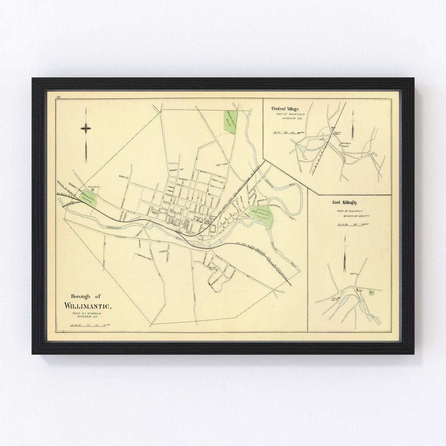 Vintage map of Central Village, Connecticut, 1893, restored vintage wall art print