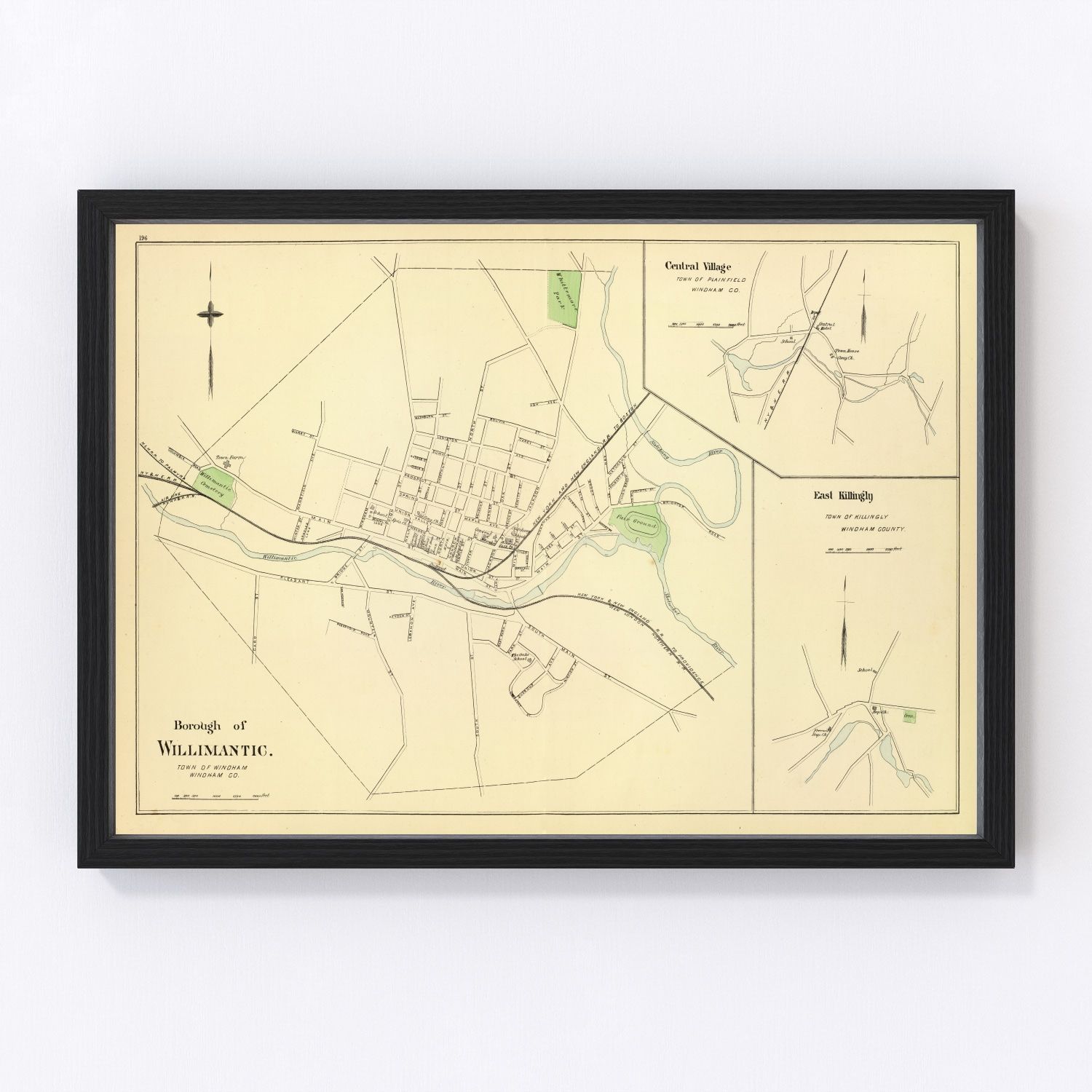 Vintage map of Central Village, Connecticut, 1893, restored vintage wall art print