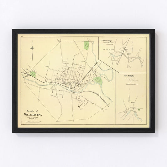 Vintage map of Central Village, Connecticut, 1893, restored vintage wall art print