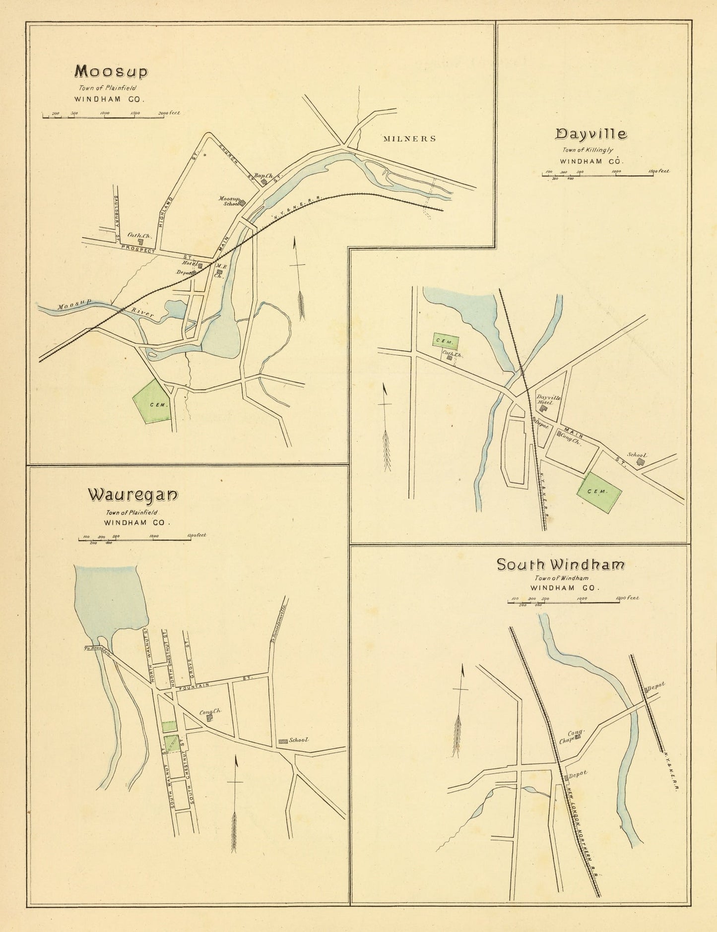Vintage Map of Dayville, Connecticut, 1893