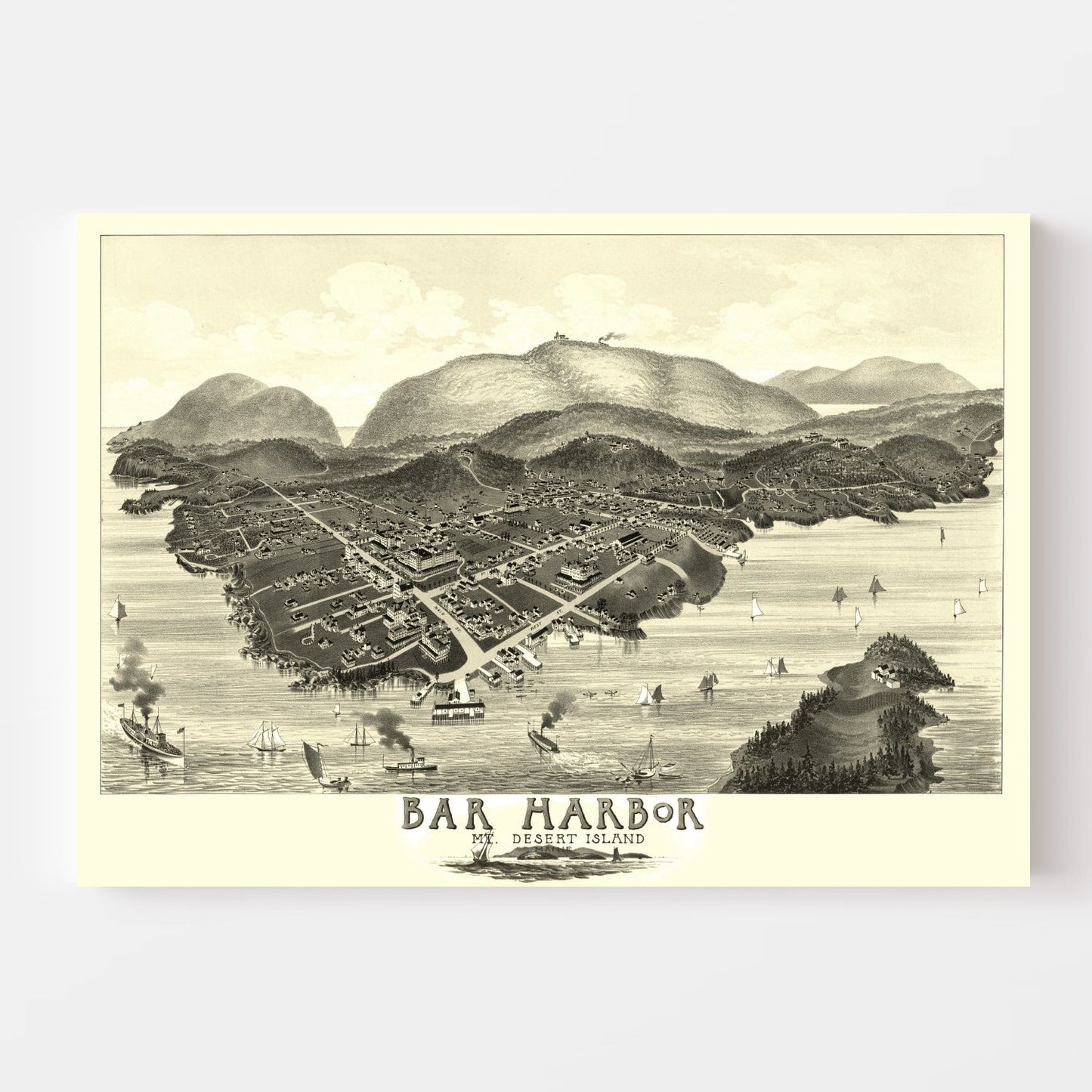 Vintage Map of Bar Harbor, Maine, 1886