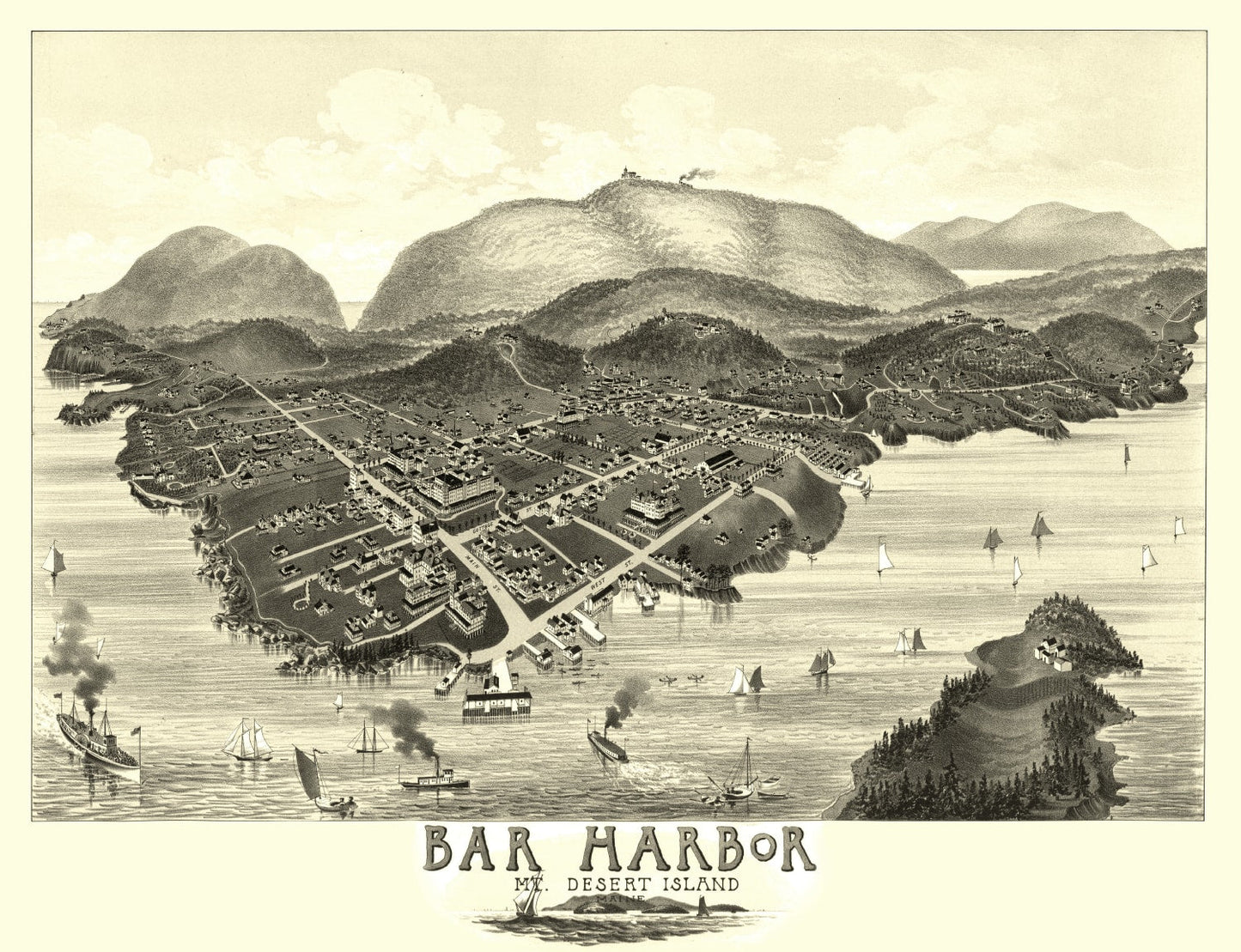 Vintage Map of Bar Harbor, Maine, 1886