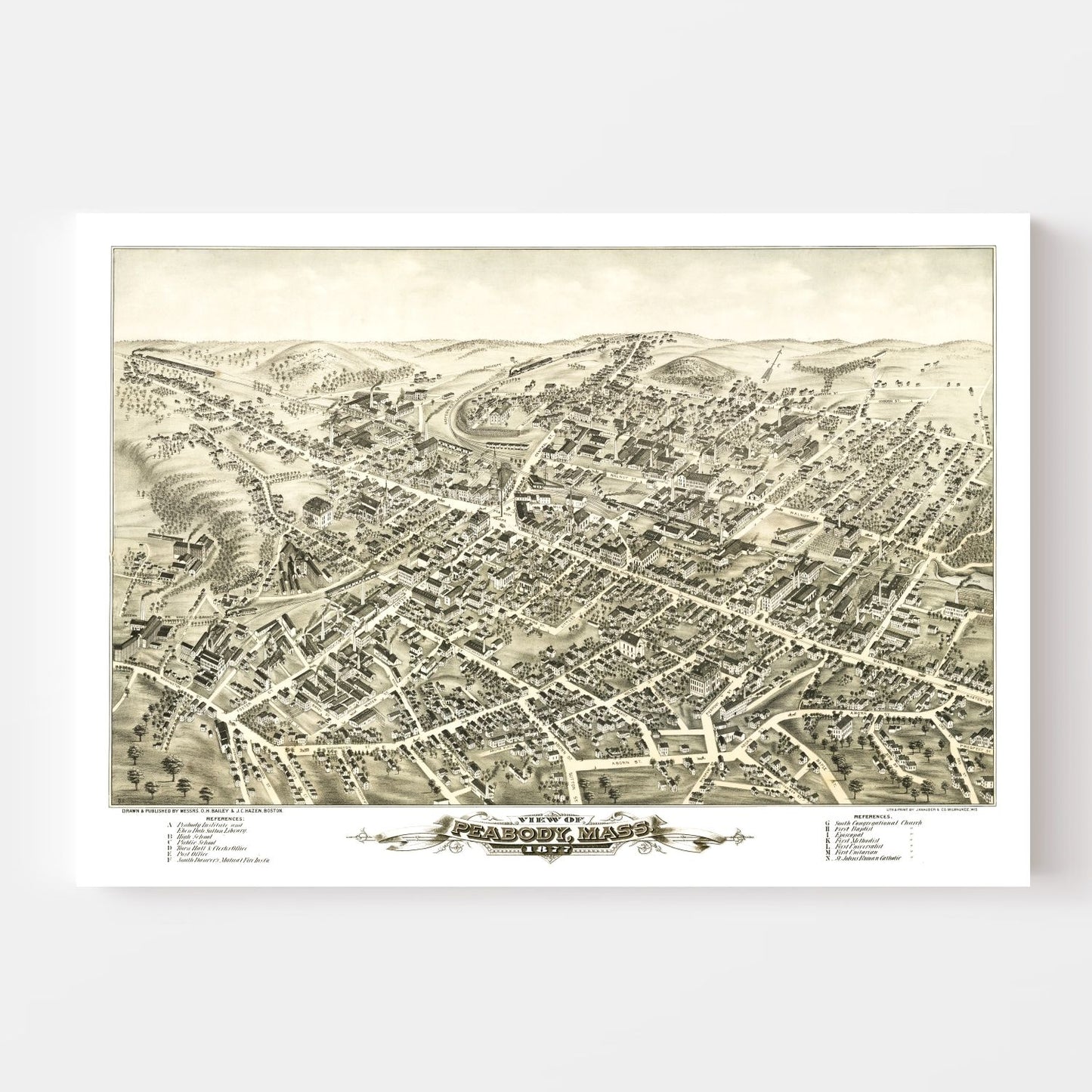 Vintage Map of Peabody, Massachusetts, 1877