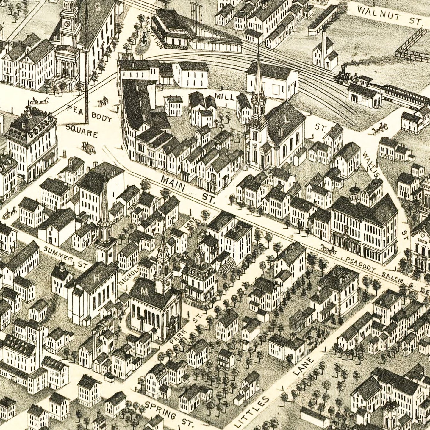 Vintage Map of Peabody, Massachusetts, 1877