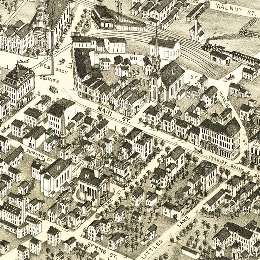 Vintage Map of Peabody, Massachusetts, 1877