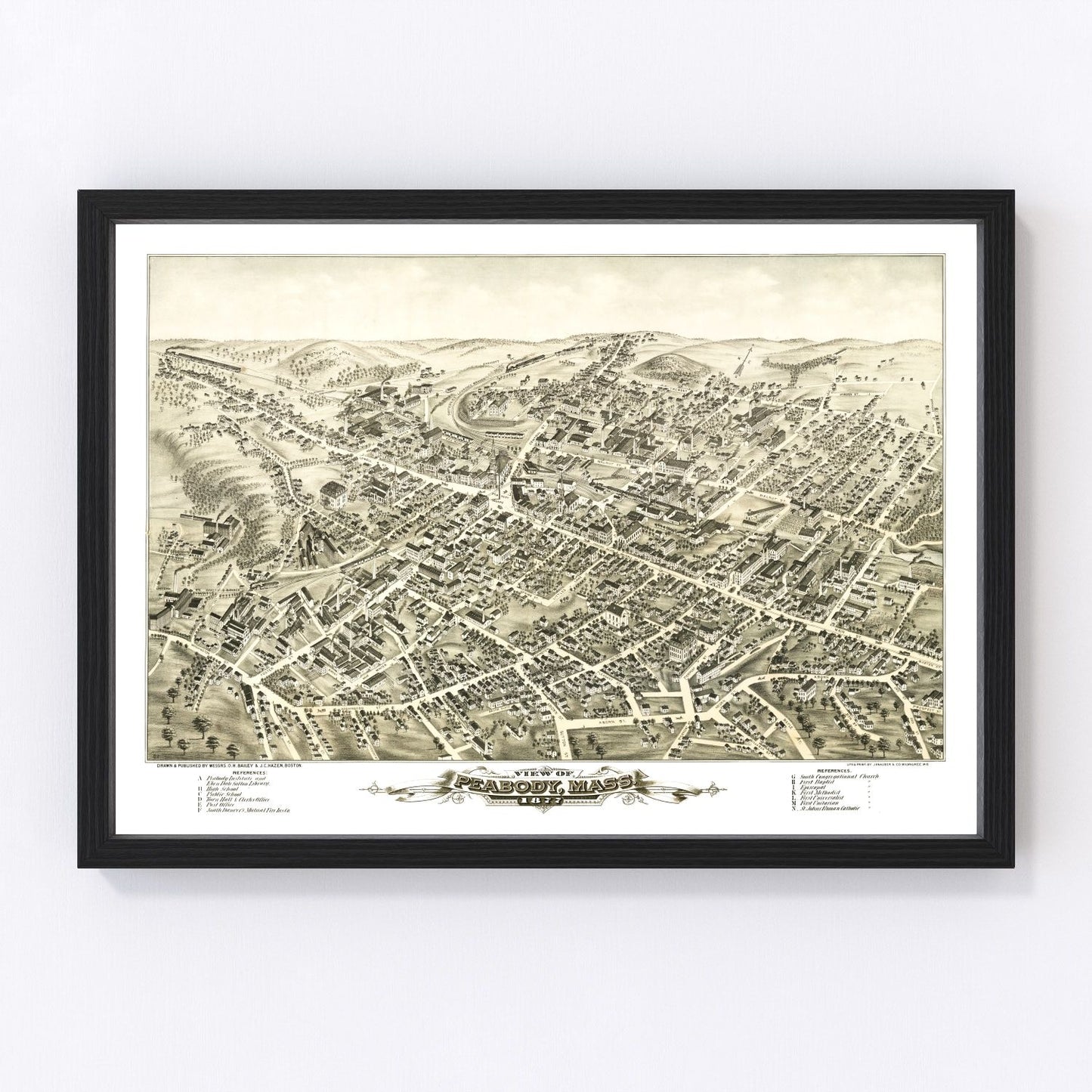 Vintage map of Peabody, Massachusetts, 1877