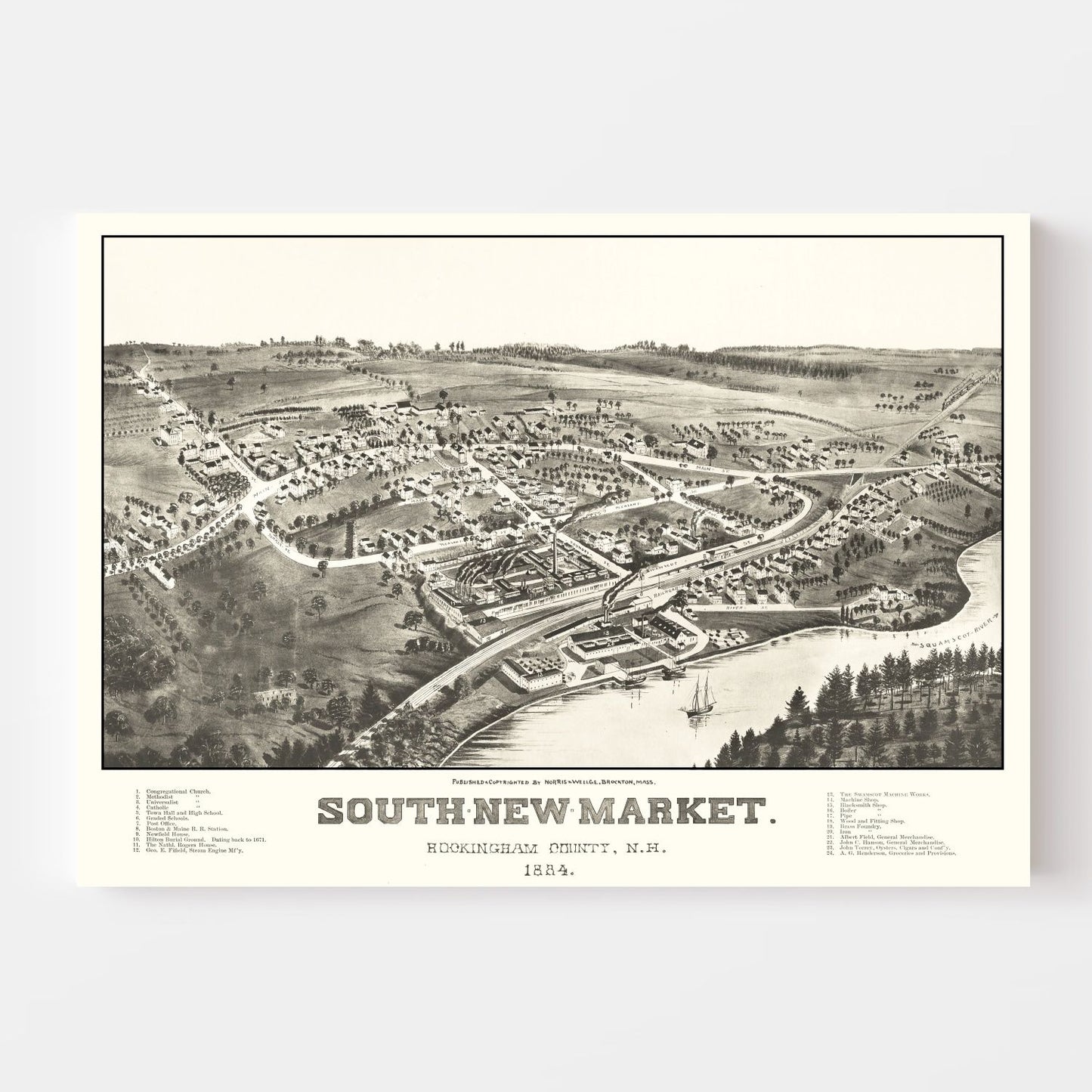 Vintage Map of South Newmarket, New Hampshire, 1884