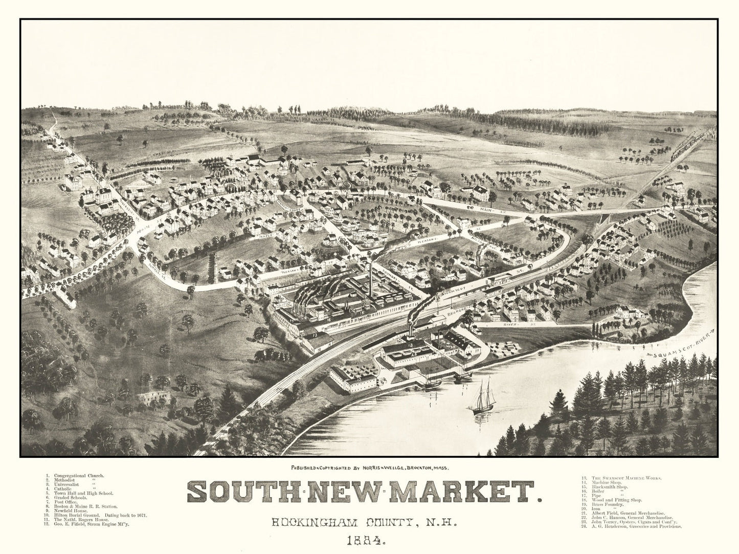 Vintage Map of South Newmarket, New Hampshire, 1884