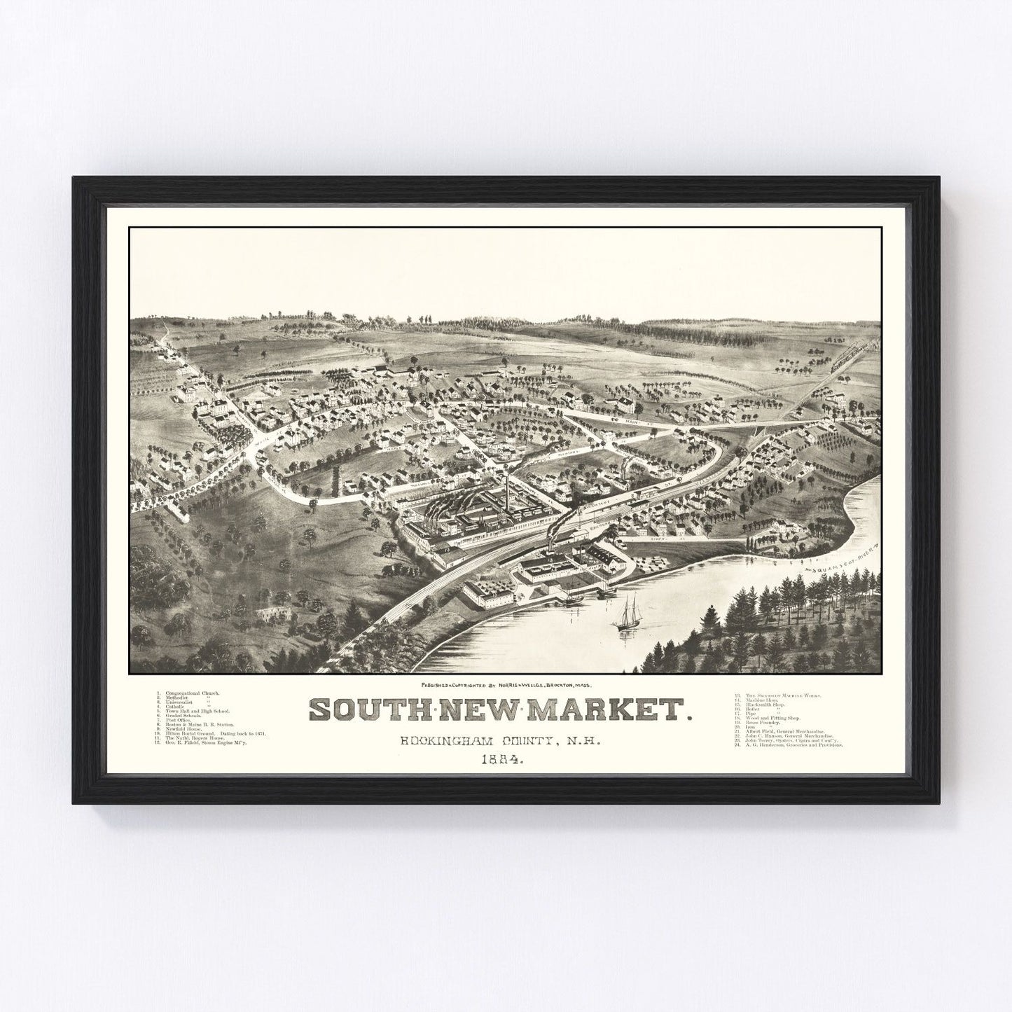 vintage map of South Newmarket, New Hampshire, 1884