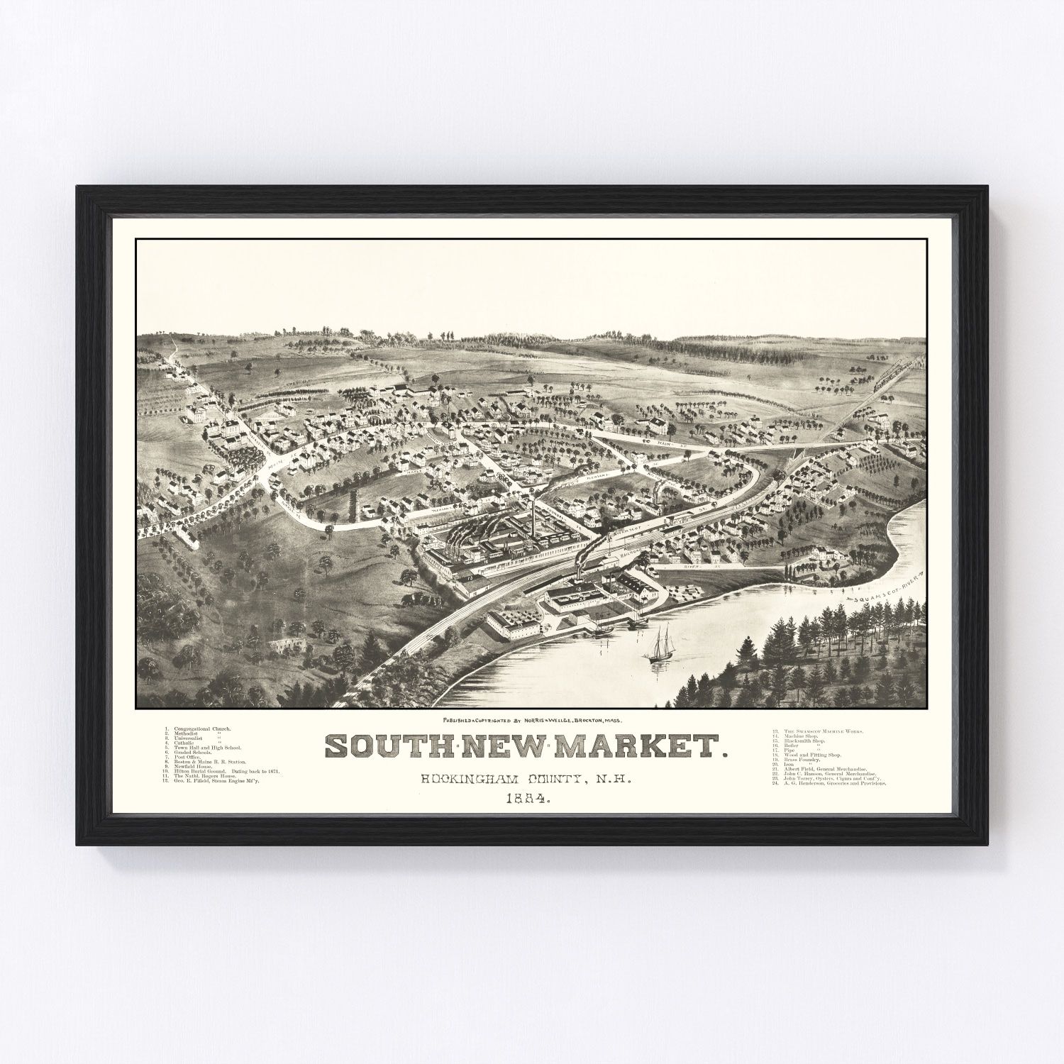 vintage map of South Newmarket, New Hampshire, 1884