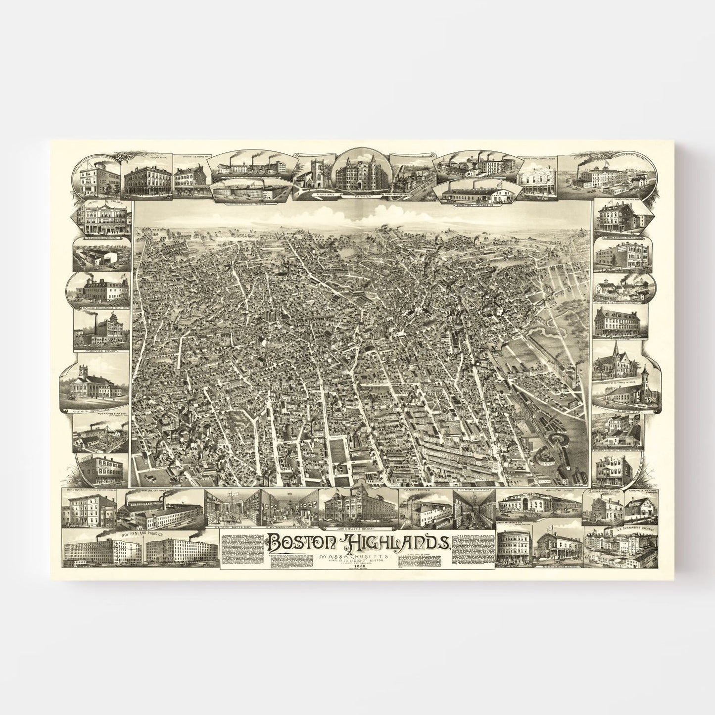 Vintage Map of Boston Highlands, Massachusetts, 1888
