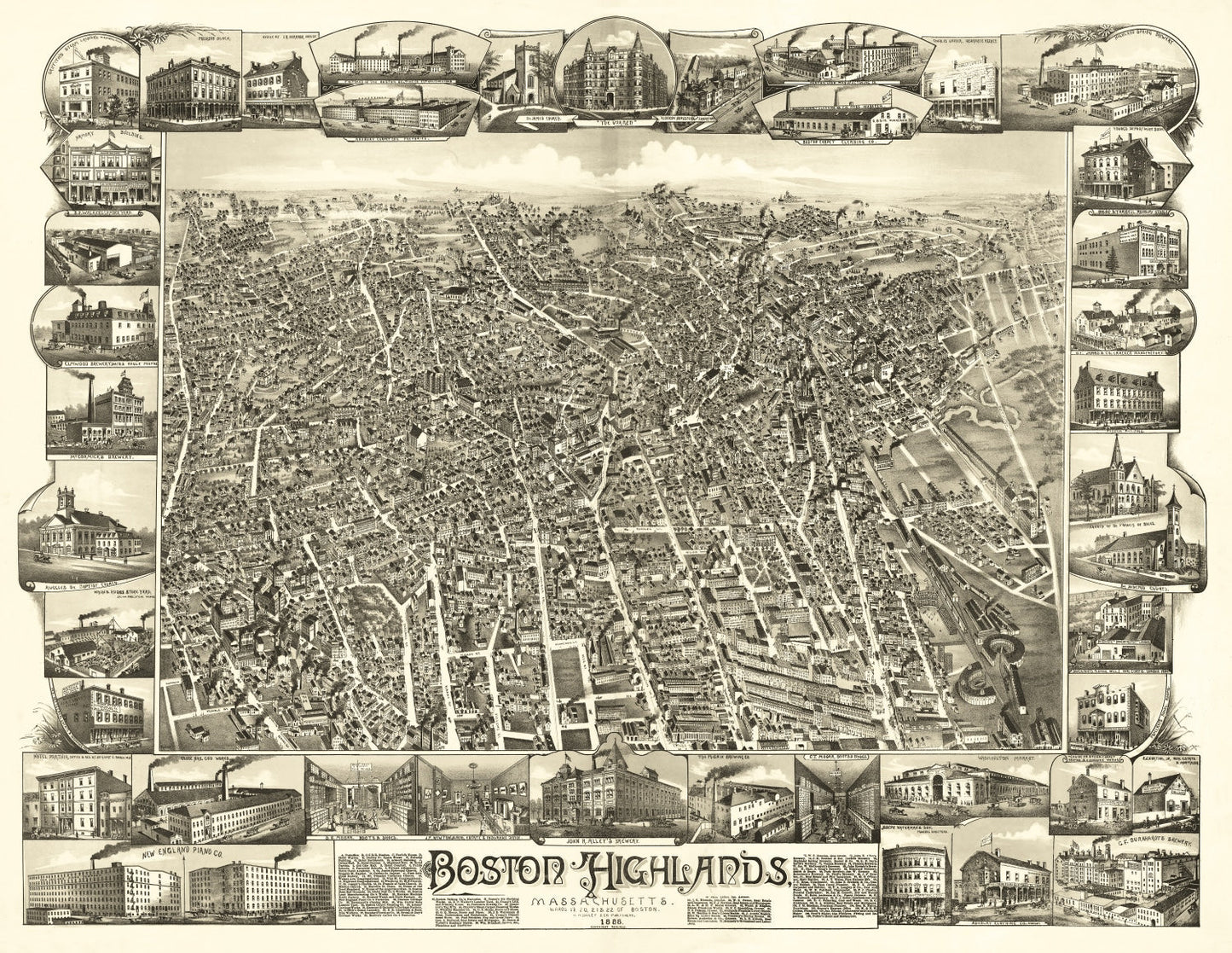 Vintage Map of Boston Highlands, Massachusetts, 1888