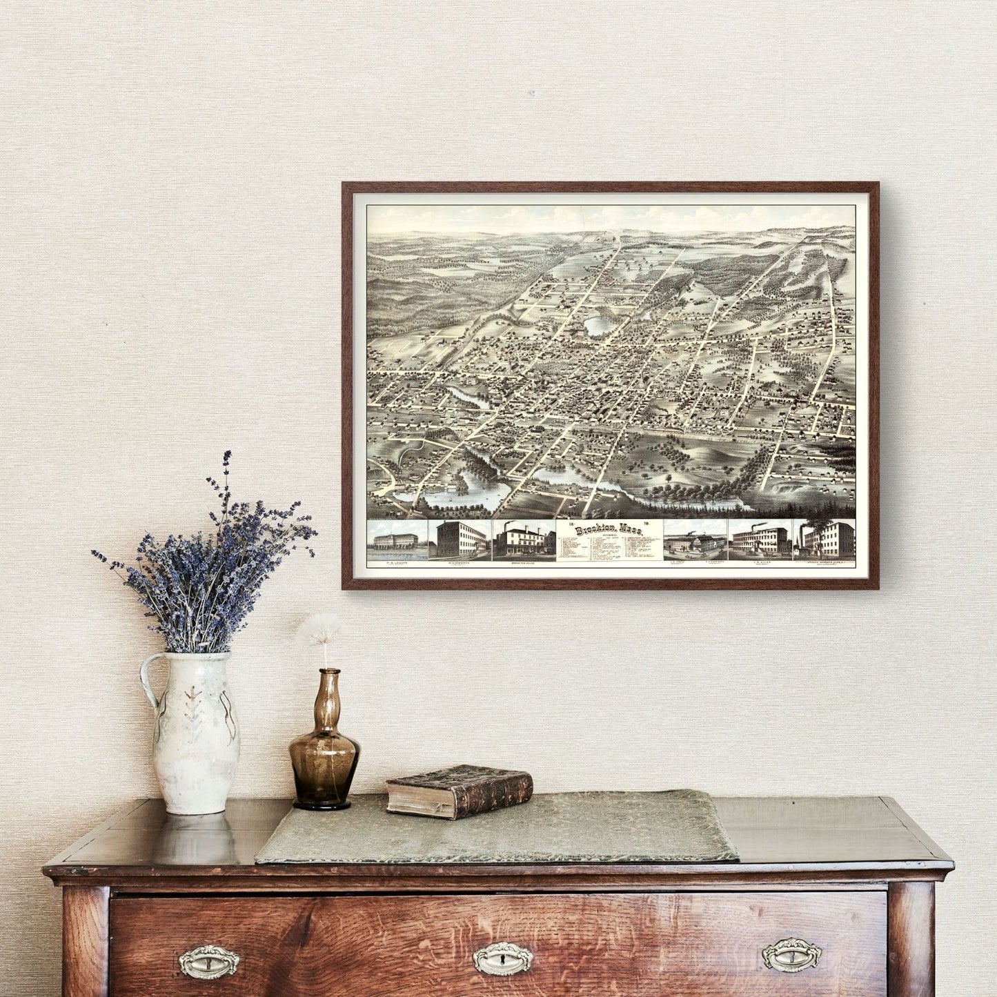 Vintage Map of Brockton, Massachusetts 1878 Wall Art