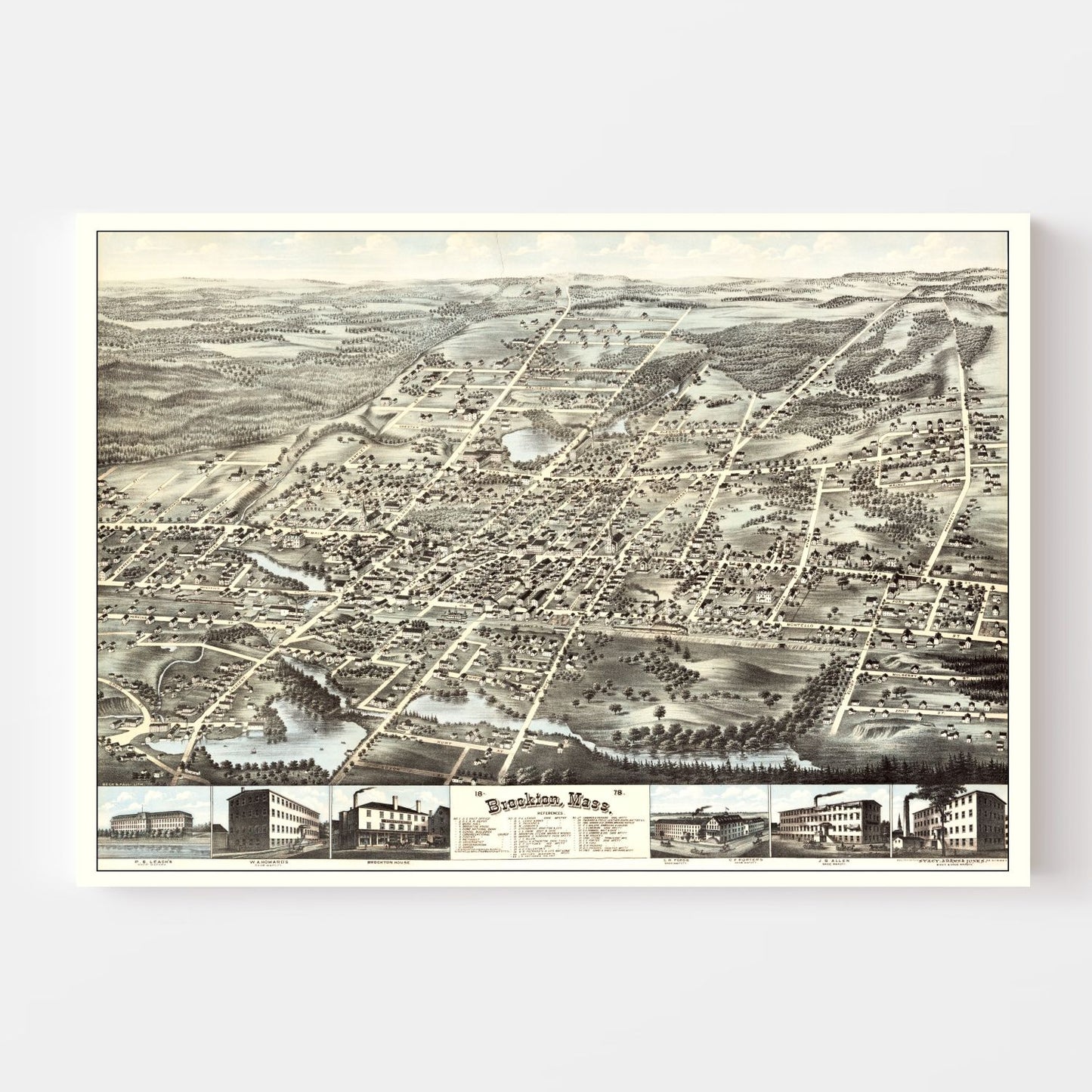 Vintage Map of Brockton, Massachusetts 1878 Wall Art