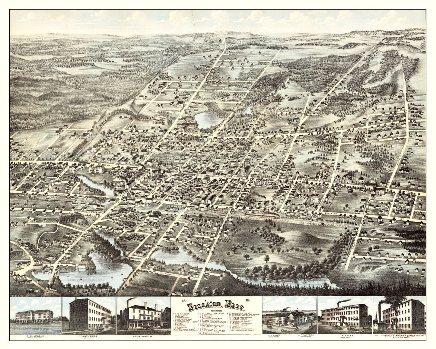 Vintage Map of Brockton, Massachusetts 1878 Wall Art