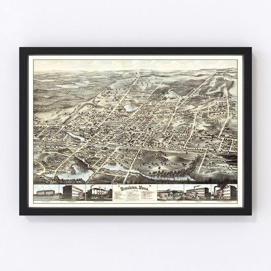 vintage map of Brockton Massachusetts 1878, restored print wall art
