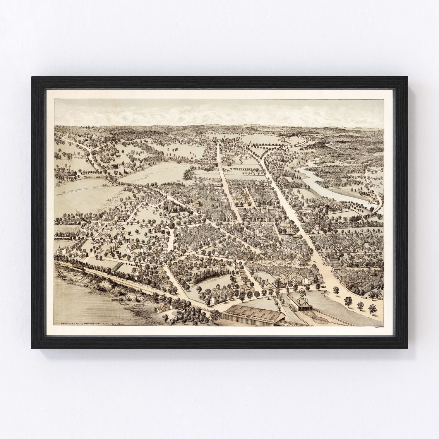 Vintage map of Dedham, Massachusetts, 1876