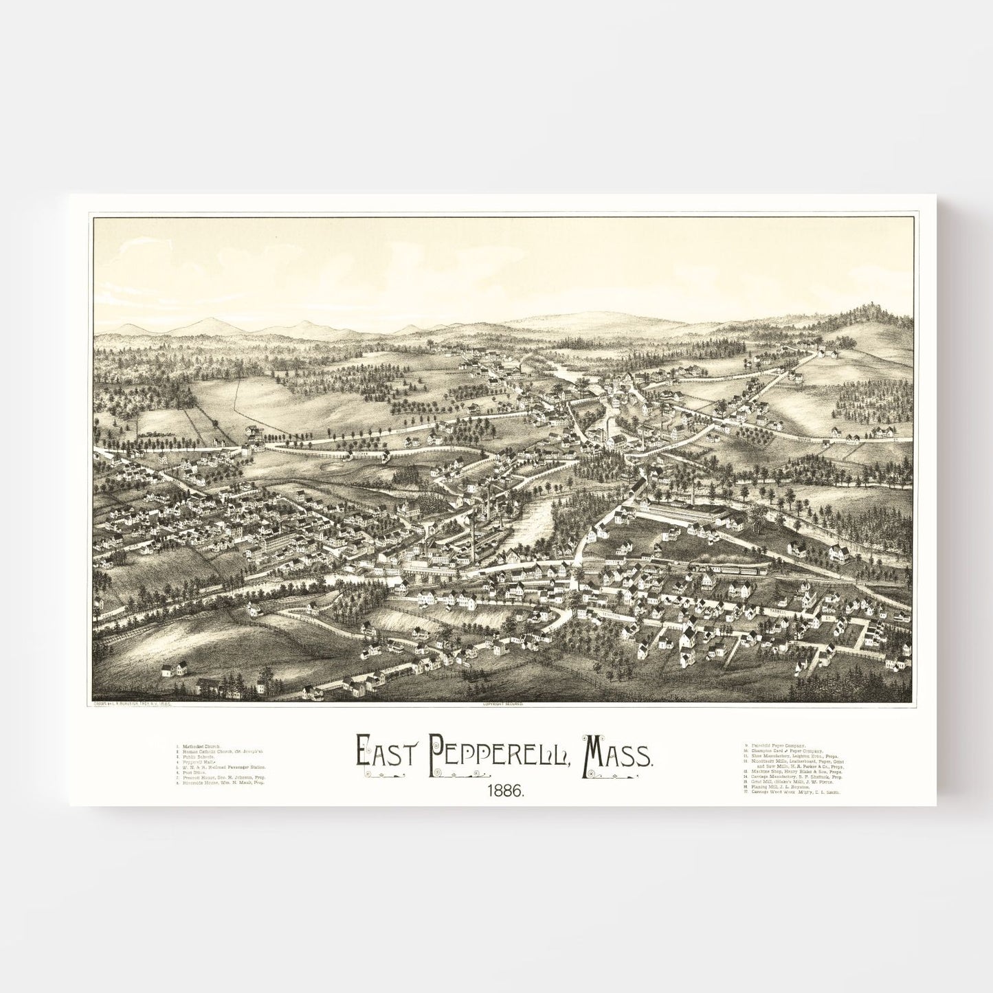Vintage Map of Pepperell, Massachusetts, 1886