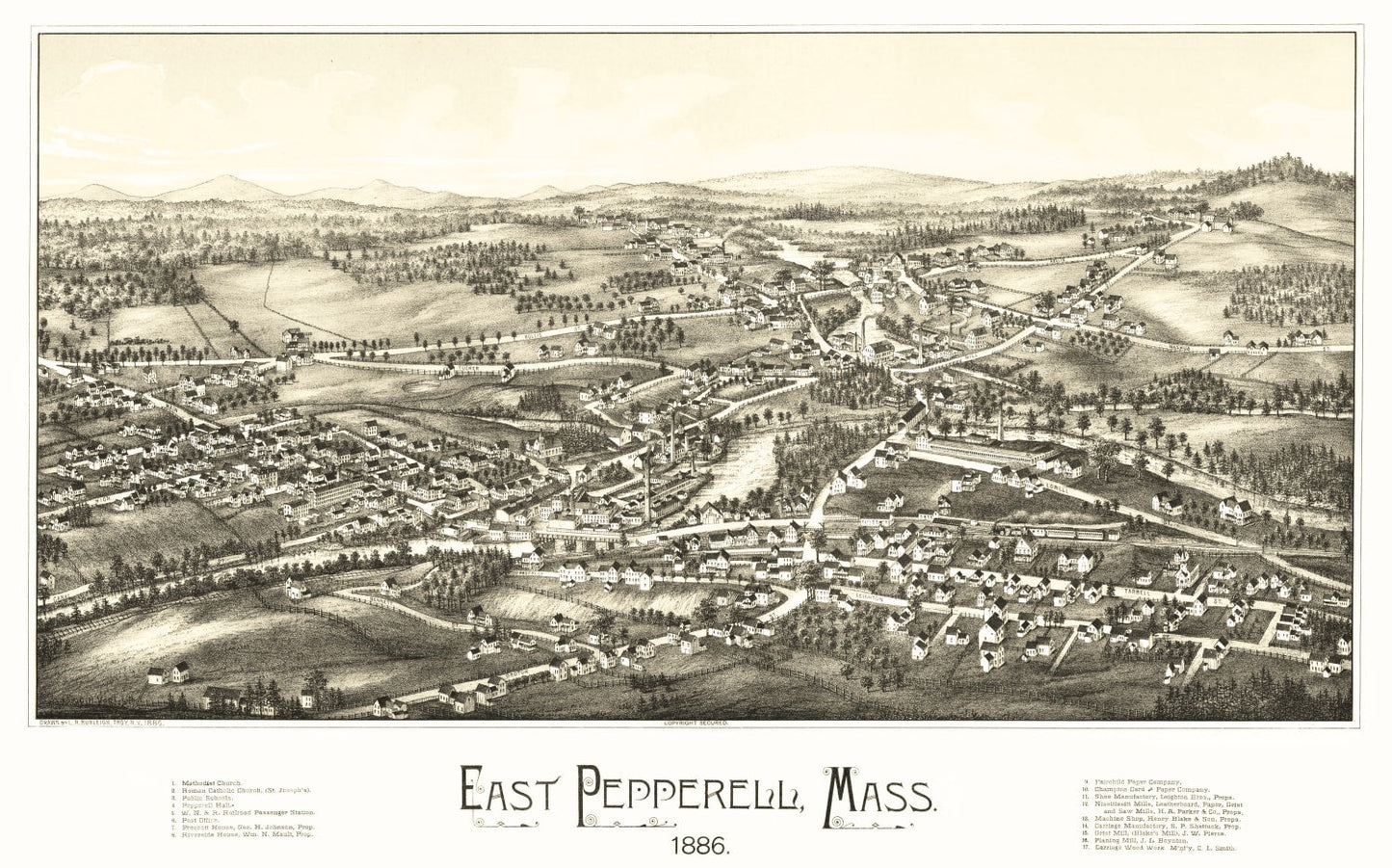 Vintage Map of Pepperell, Massachusetts, 1886