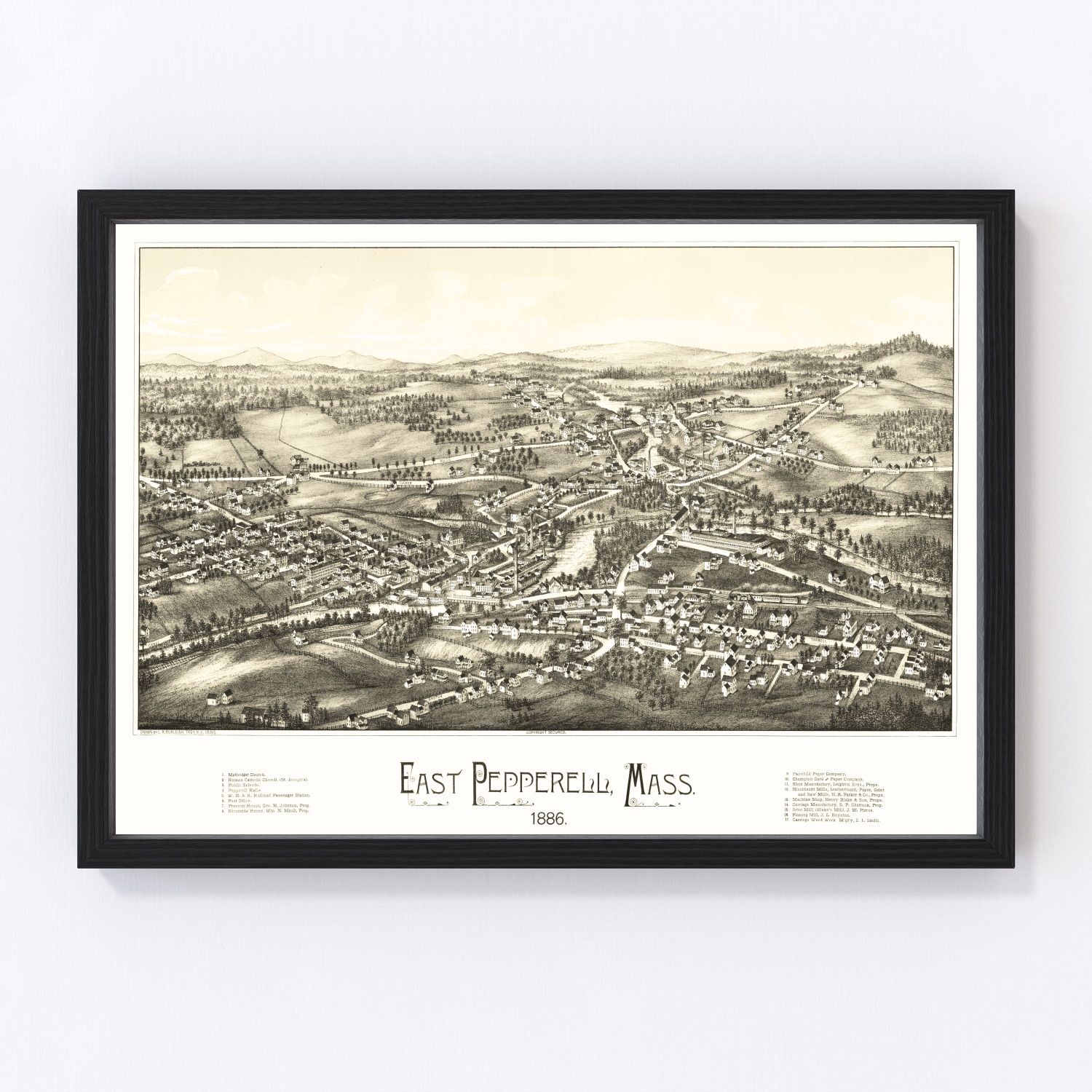 vintage map of Pepperell, Massachusetts, 1886
