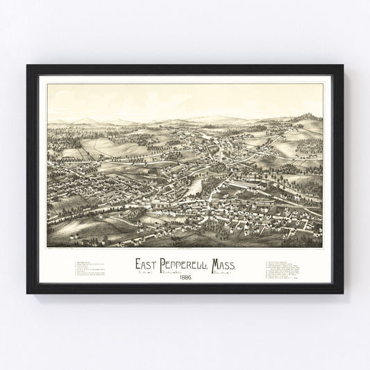 vintage map of Pepperell, Massachusetts, 1886