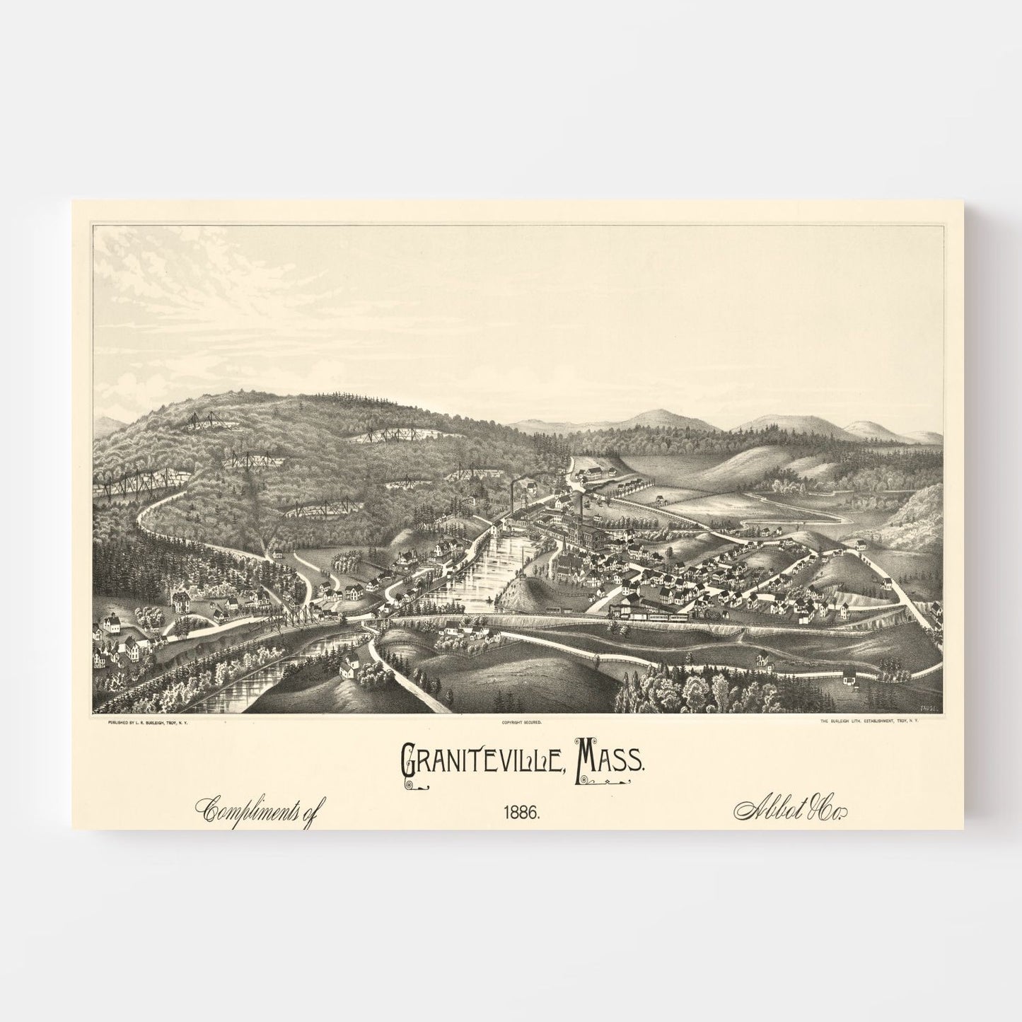 Vintage Map of Graniteville, Massachusetts, 1886