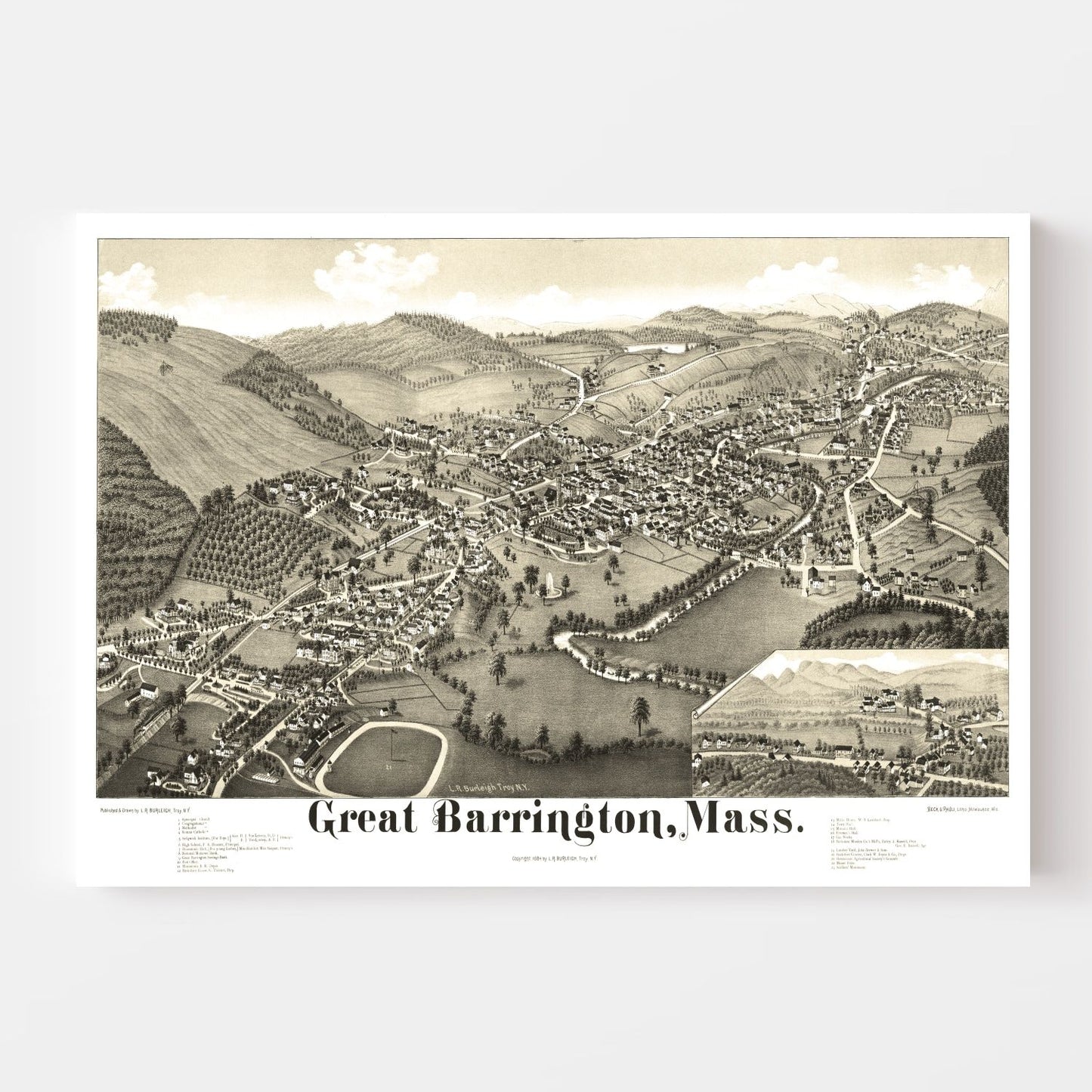 Vintage Map of Great Barrington, Massachusetts, 1884