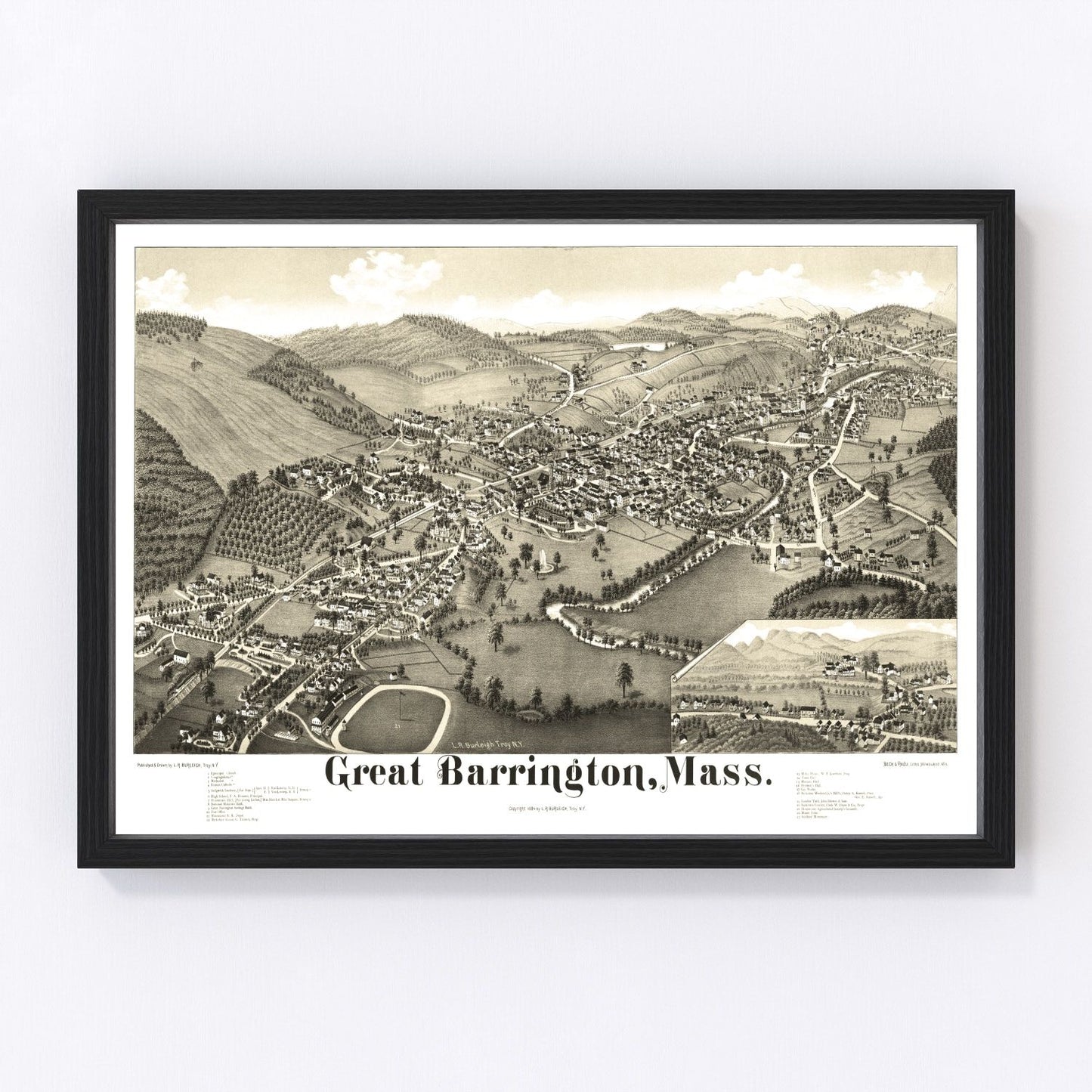 Vintage map of Great Barrington, Massachusetts, 1884
