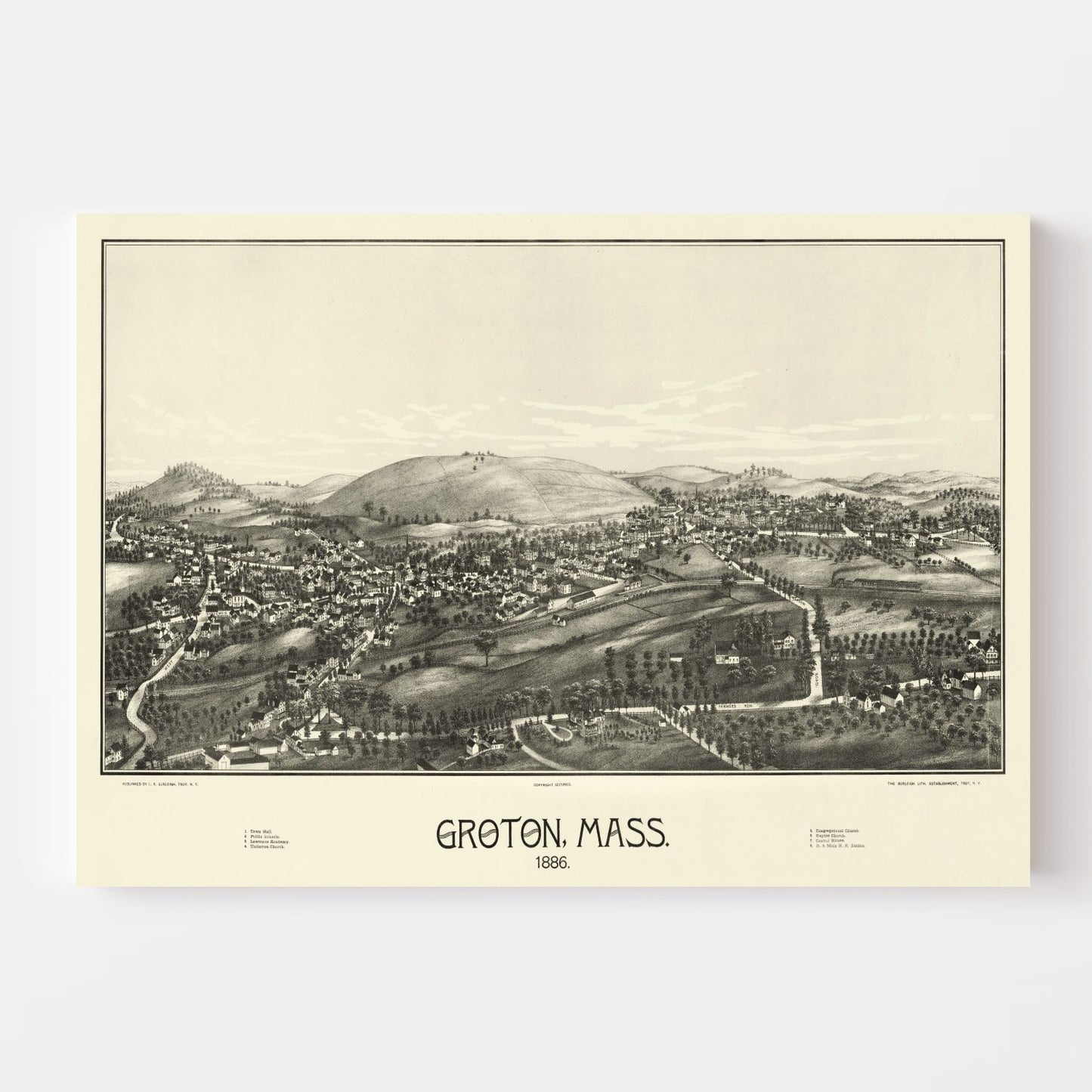 Vintage Map of Groton, Massachusetts, 1886