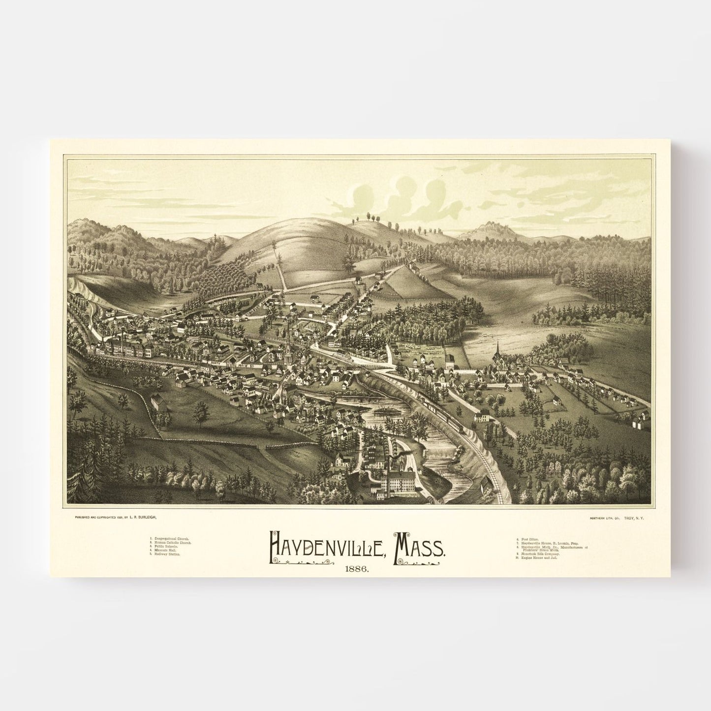 Vintage Map of Haydenville, Massachusetts, 1886