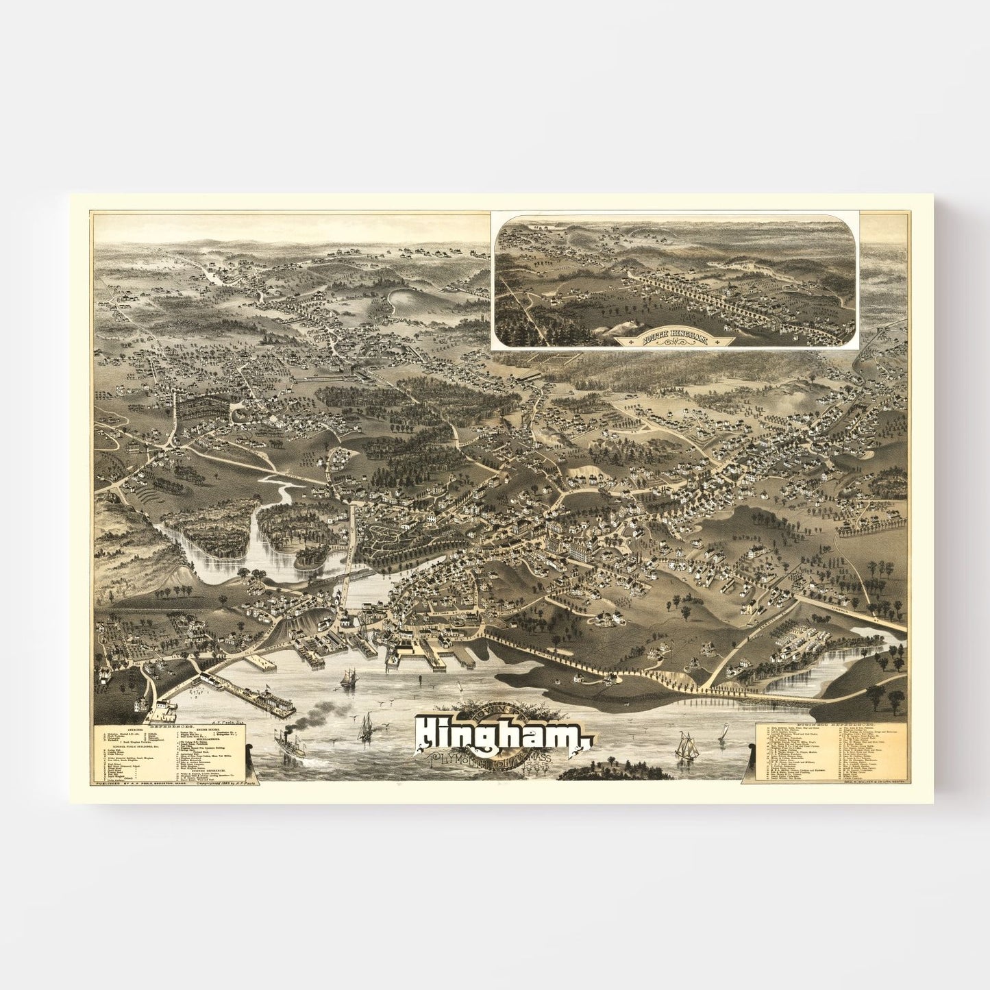 Vintage Map of Hingham, Plymouth County, Massachusetts, 1885