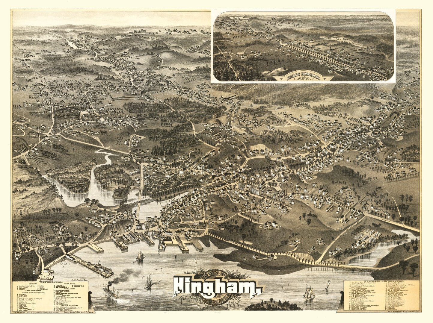 Vintage Map of Hingham, Plymouth County, Massachusetts, 1885