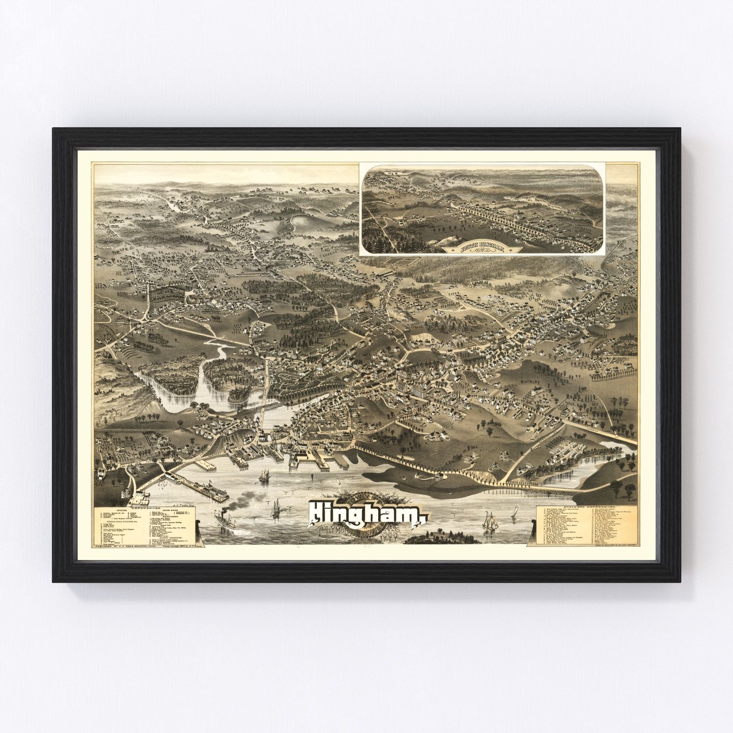 vintage map of Hingham, Massachusetts, 1885