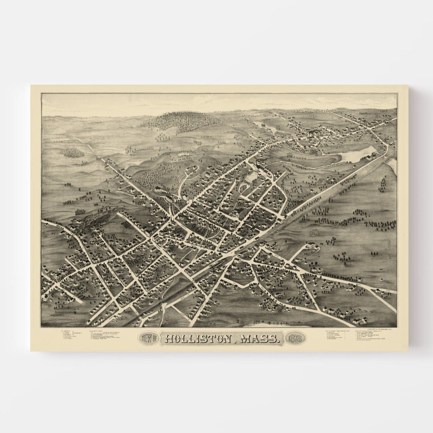 Vintage Map of Holliston, Middlesex County, Massachusetts, 1878