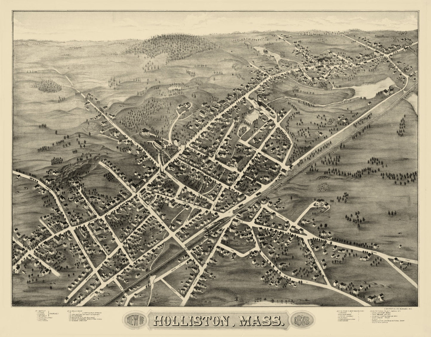 Vintage Map of Holliston, Middlesex County, Massachusetts, 1878