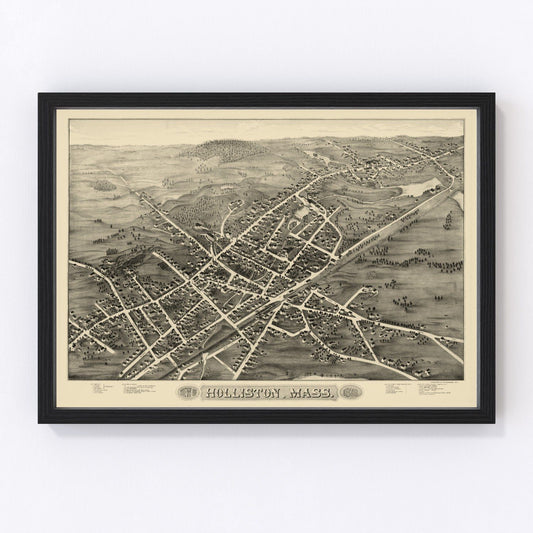 vintage map of Holliston, Massachusetts, 1878