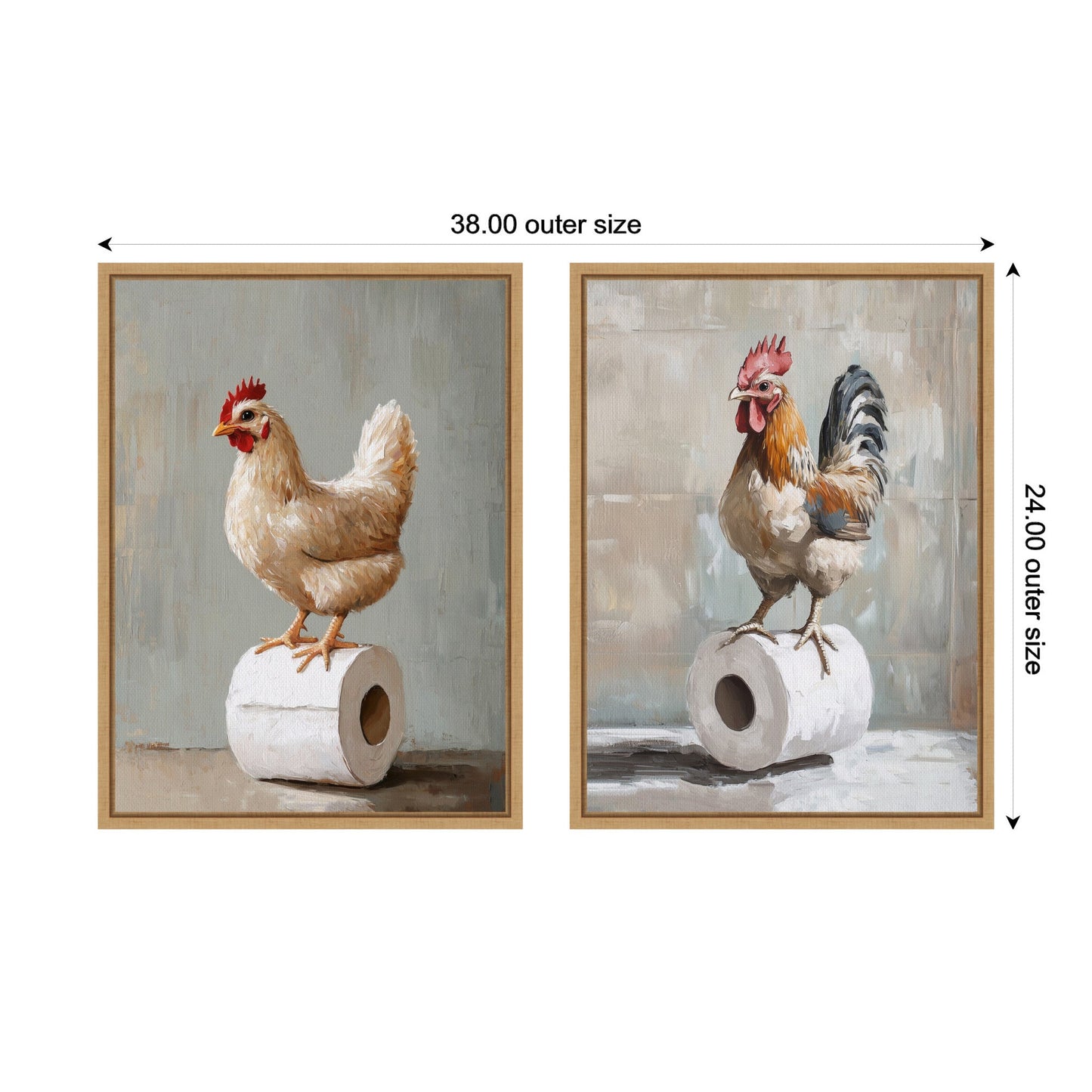 Chicken and Rooster Bathroom 2 Piece Framed Canvas Art Set